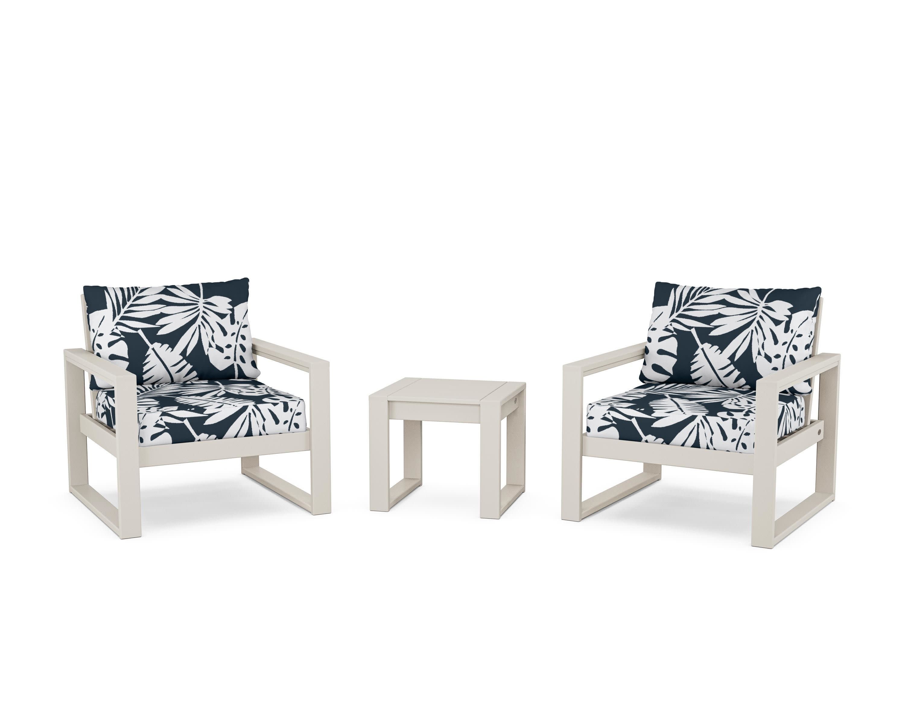EDGE Sectional 3-Piece Deep Seating Set in Sand / Leaf Marine Indigo