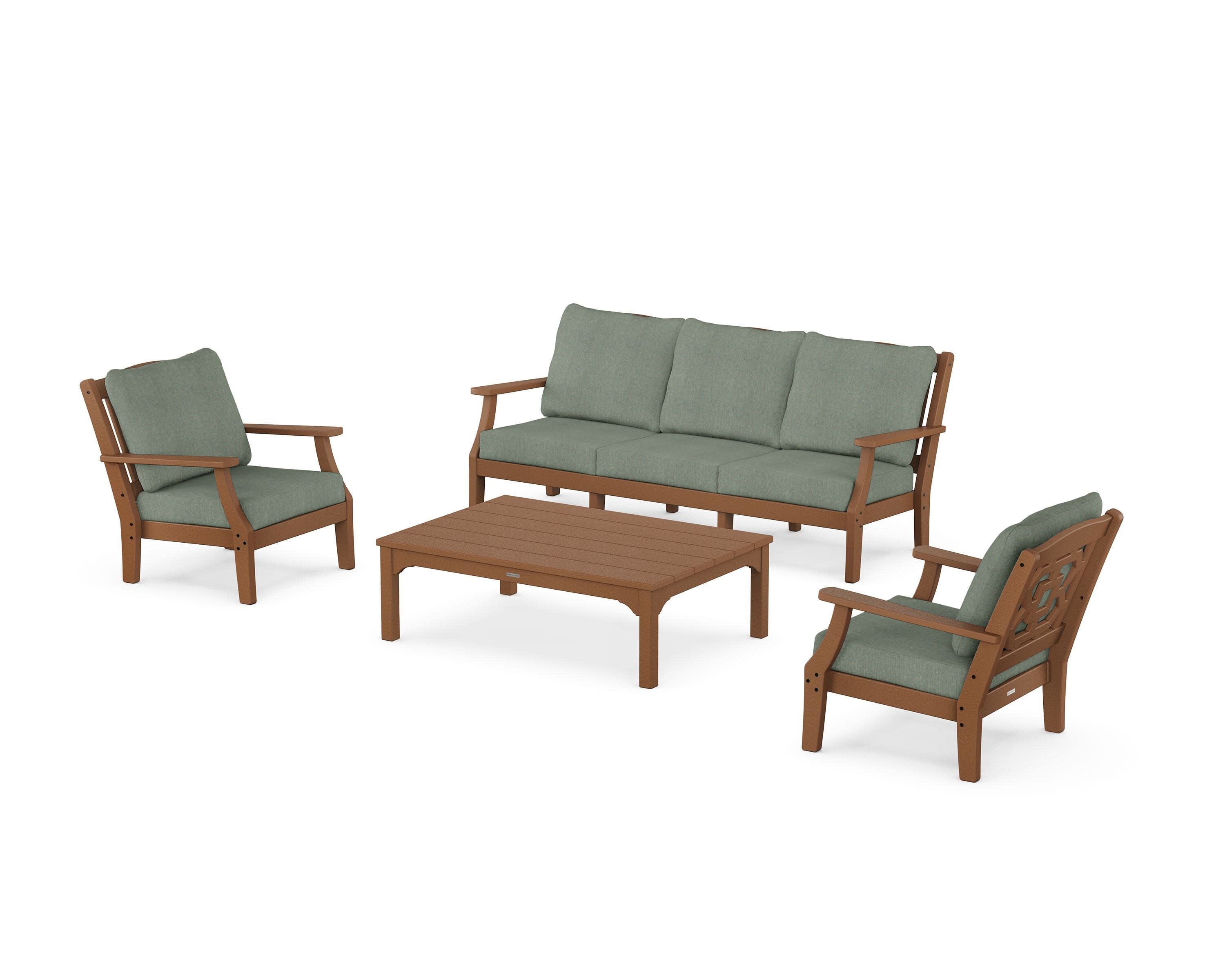 Chinoiserie 4-Piece Deep Seating Set with Sofa in Teak / Cast Sage