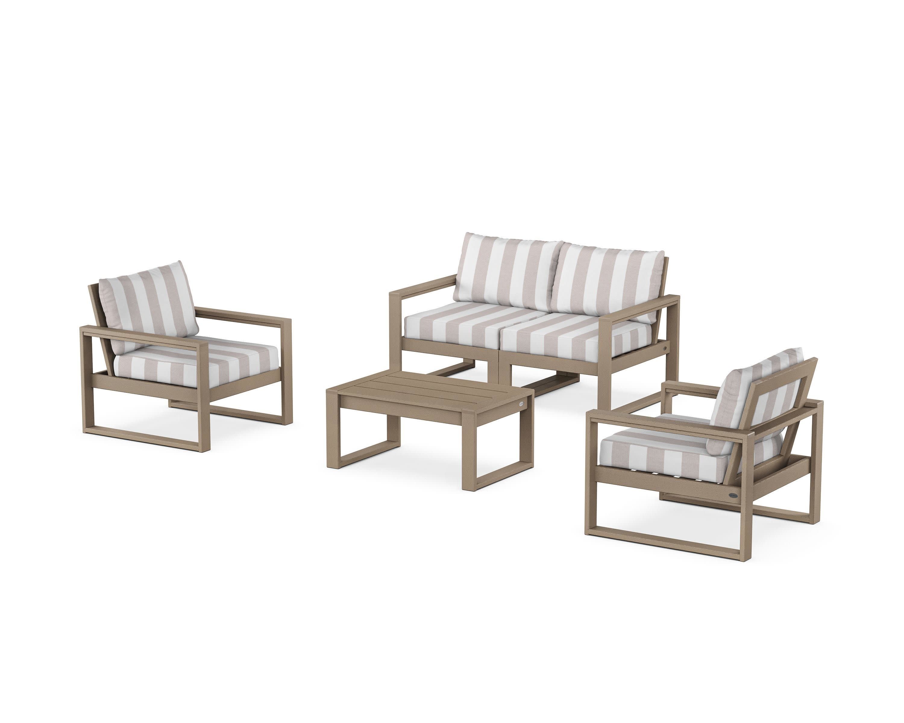 EDGE Sectional 4-Piece Deep Seating Set with Loveseat in Vintage Sahara / Cabana Stripe Dune Burlap