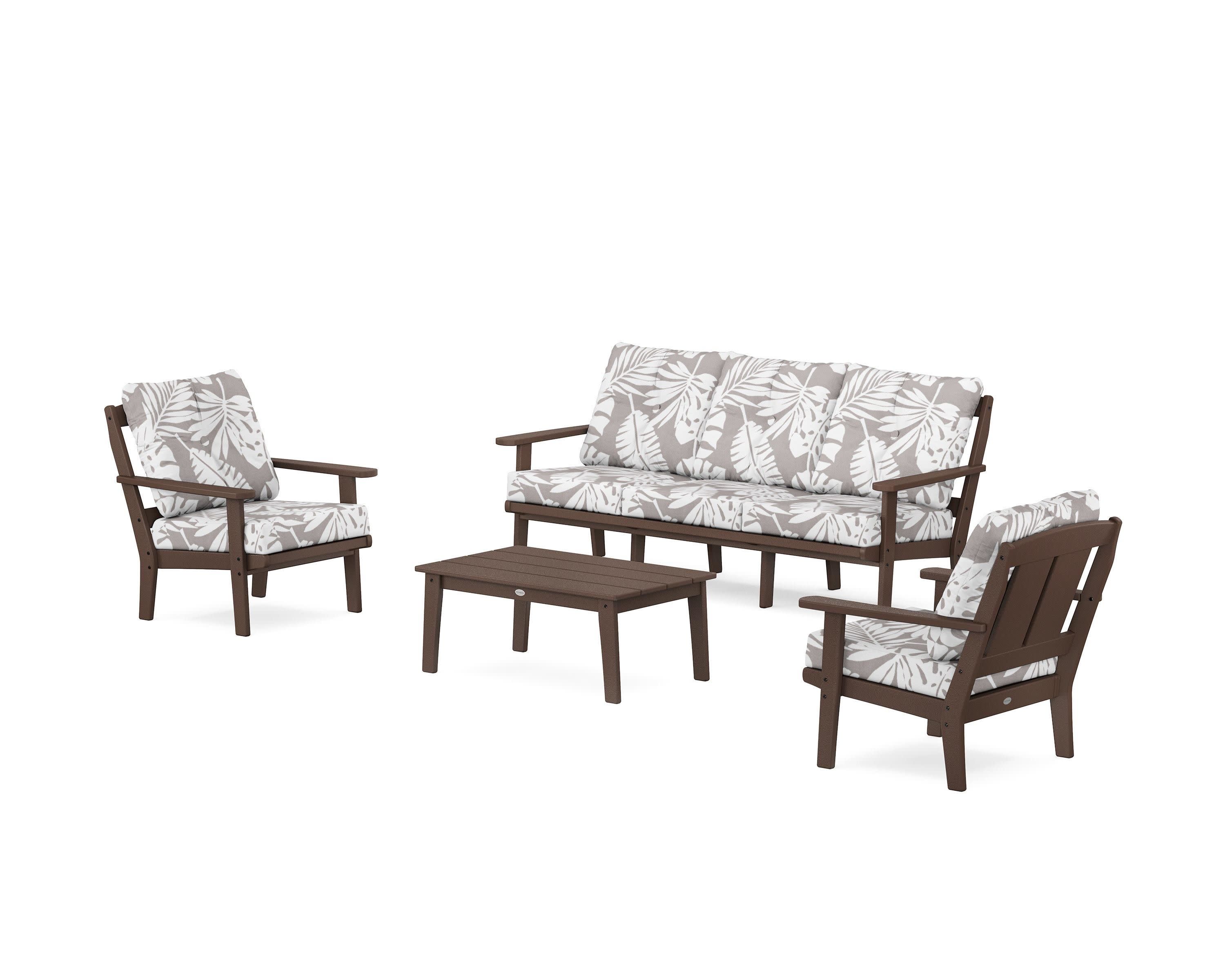 Mission 4-Piece Deep Seating Set with Sofa in Mahogany / Leaf Grey Mist