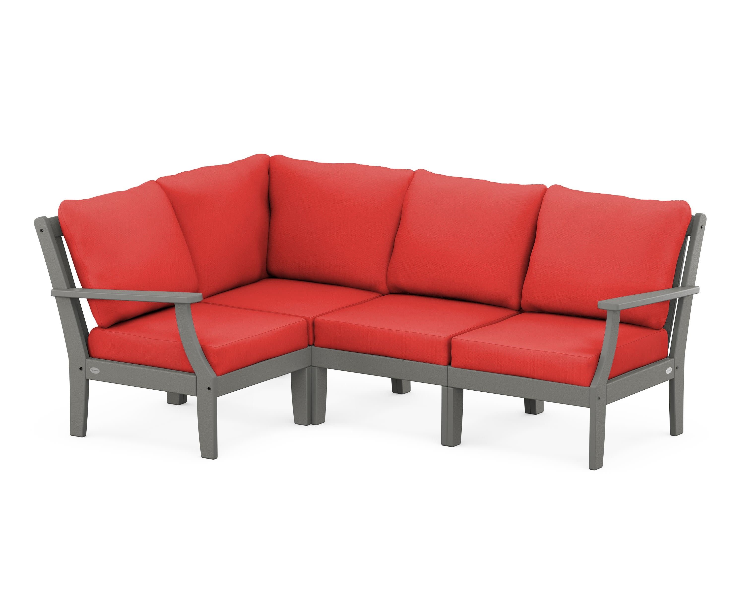 Braxton Modular 4-Piece Deep Seating Set in Slate Grey / Crimson Linen
