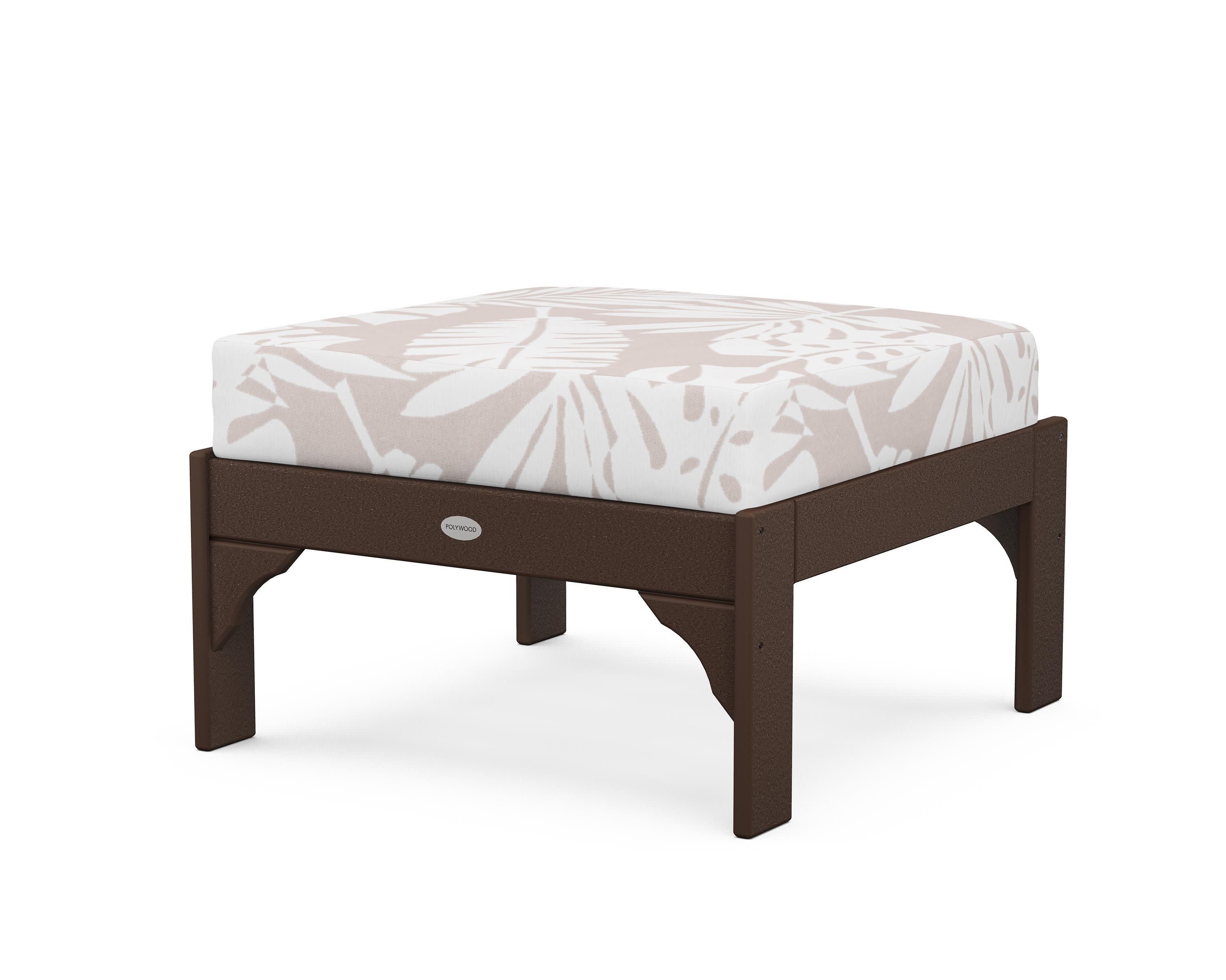 Vineyard Deep Seating Ottoman in Mahogany / Leaf Dune Burlap