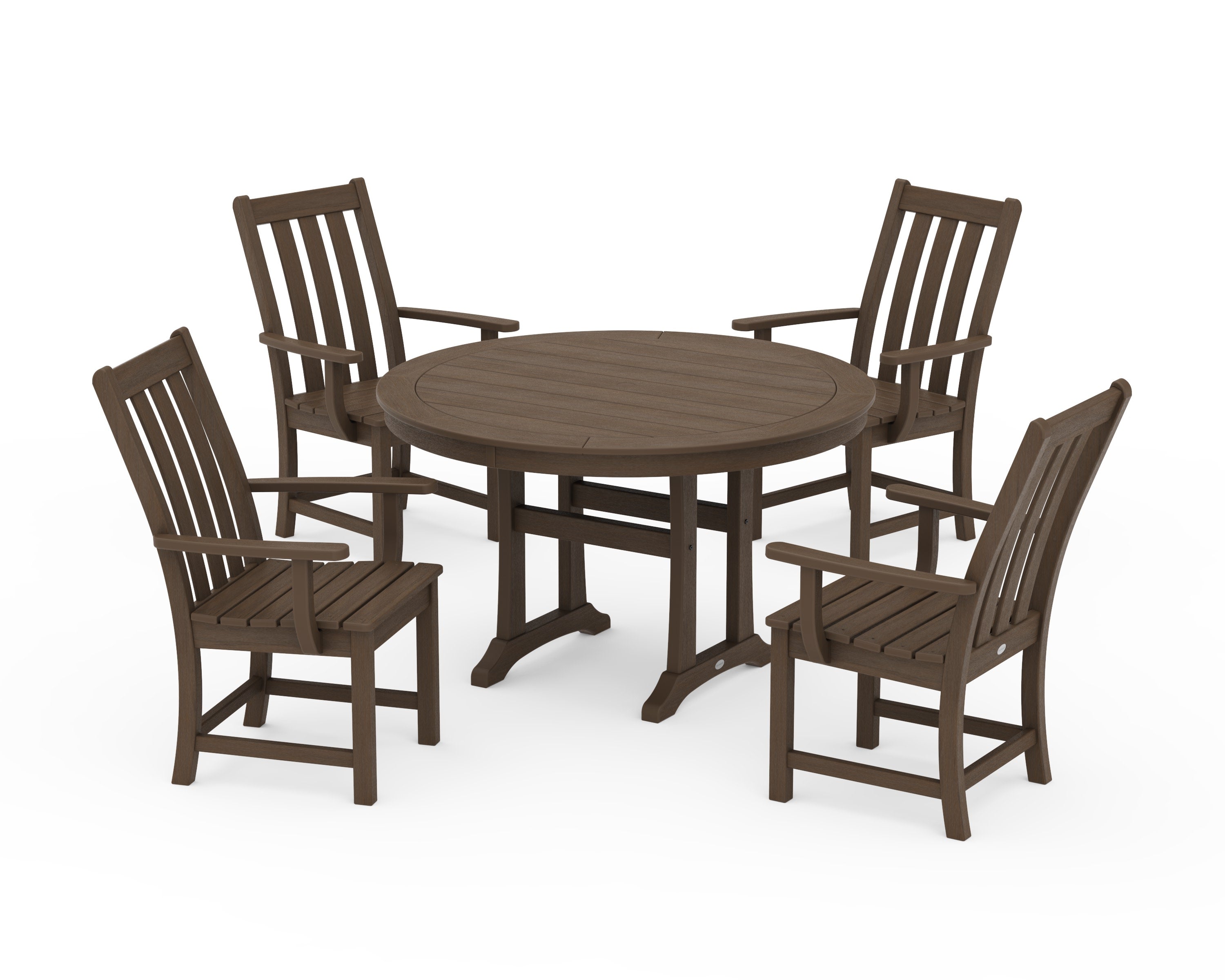 Vineyard 5-Piece Round Dining Set with Trestle Legs in Kona
