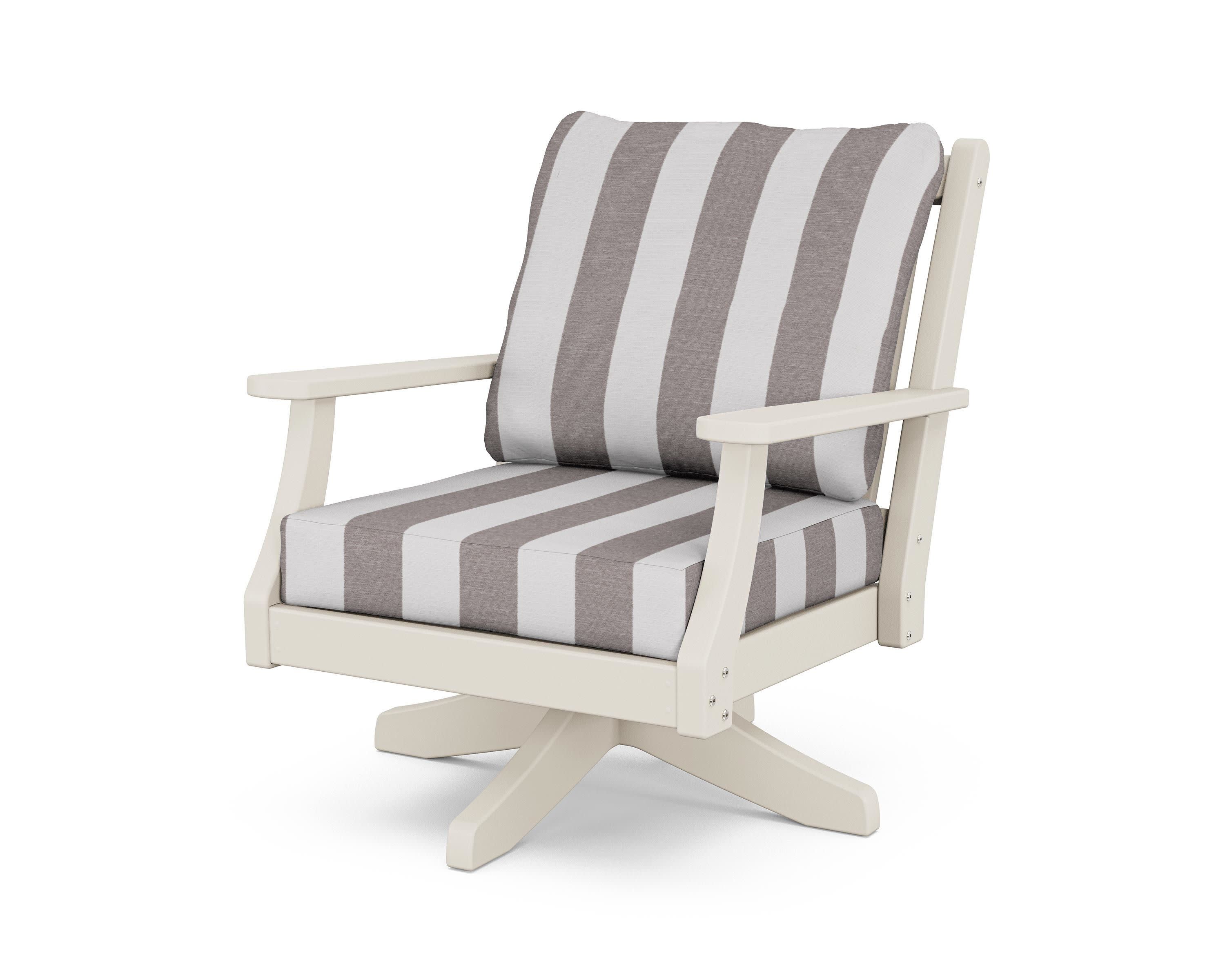 Wovendale Deep Seating Swivel Chair in Sand / Cabana Stripe Grey Mist