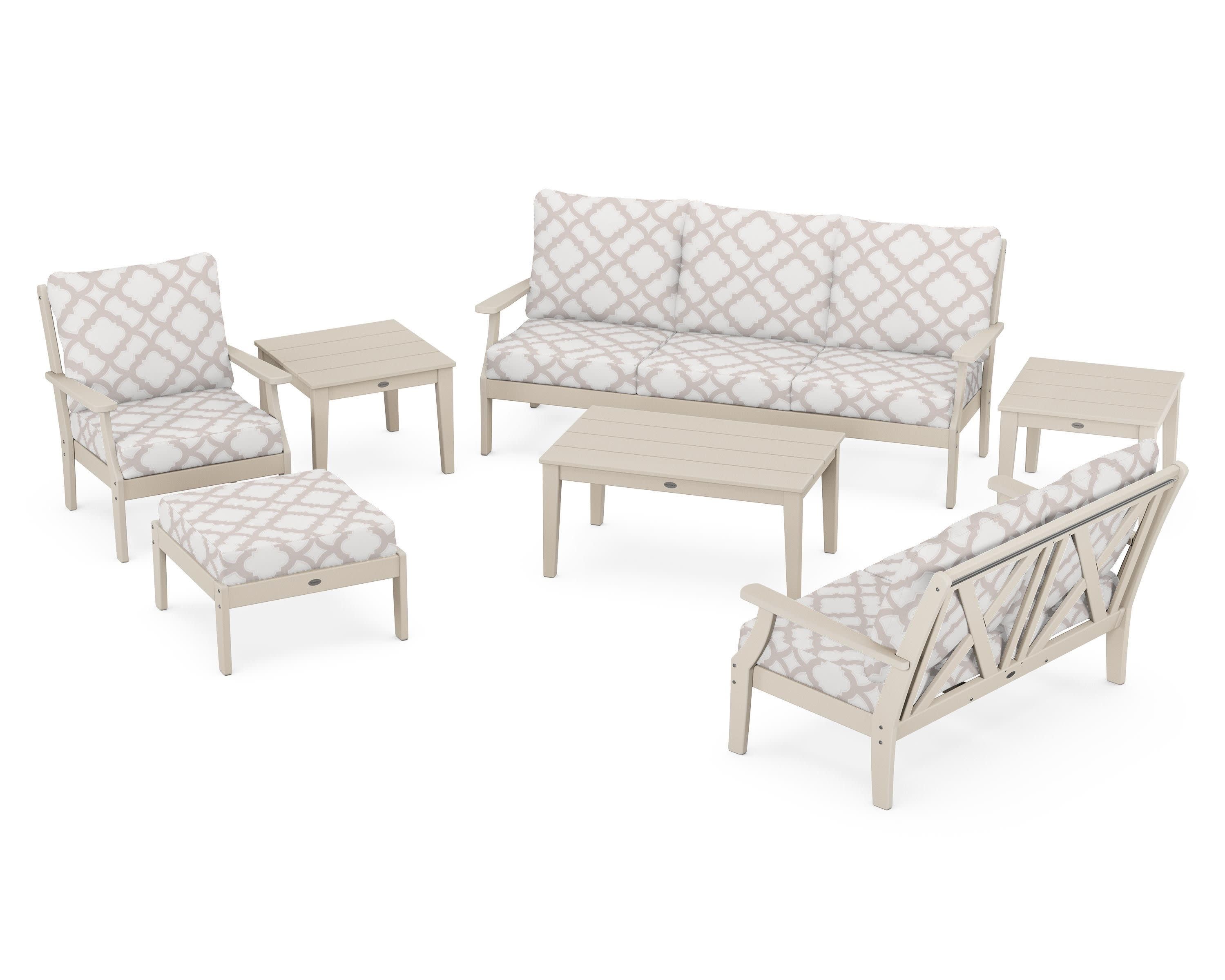 Braxton 7-Piece Deep Seating Set in Sand / Trellis Dune Burlap