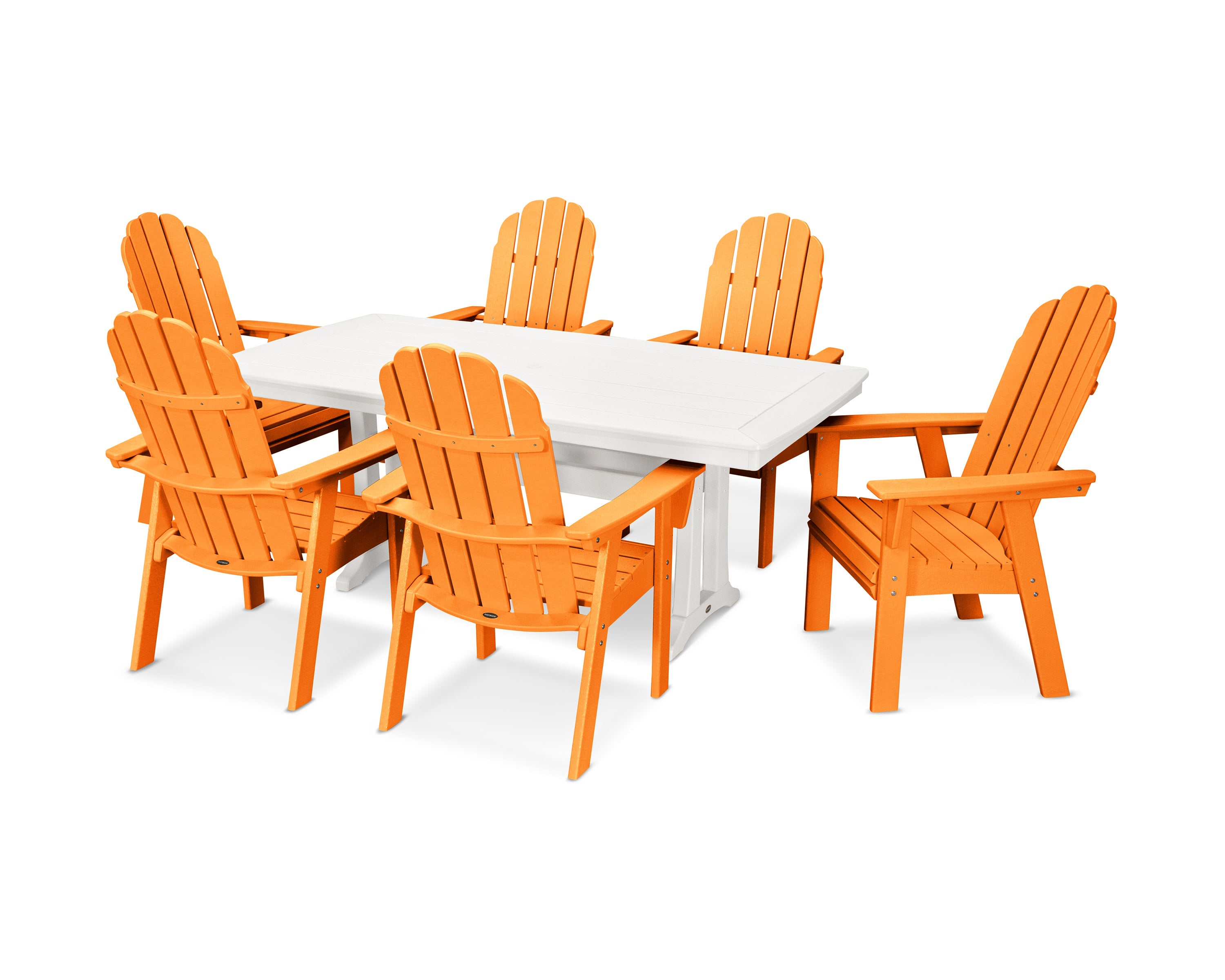 Vineyard Curveback Adirondack 7-Piece Dining Set with Trestle Legs in Tangerine / White