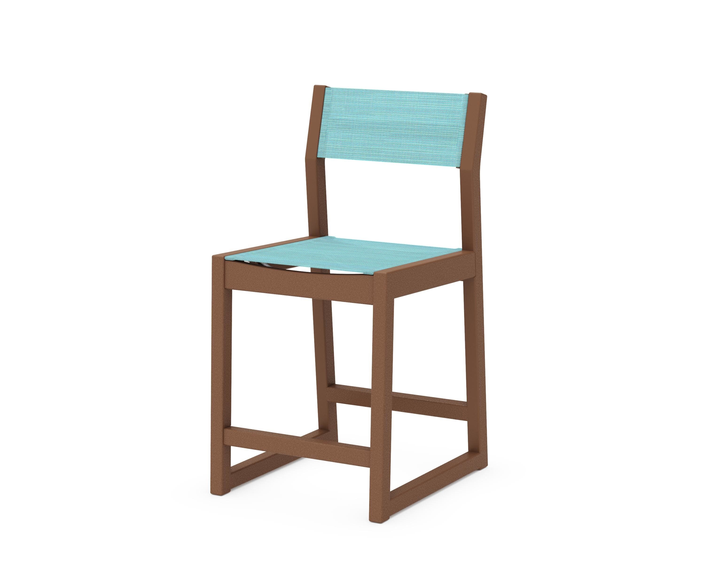 EDGE Sling Counter Side Chair in Teak / Dupioni Aquamarine Sling
