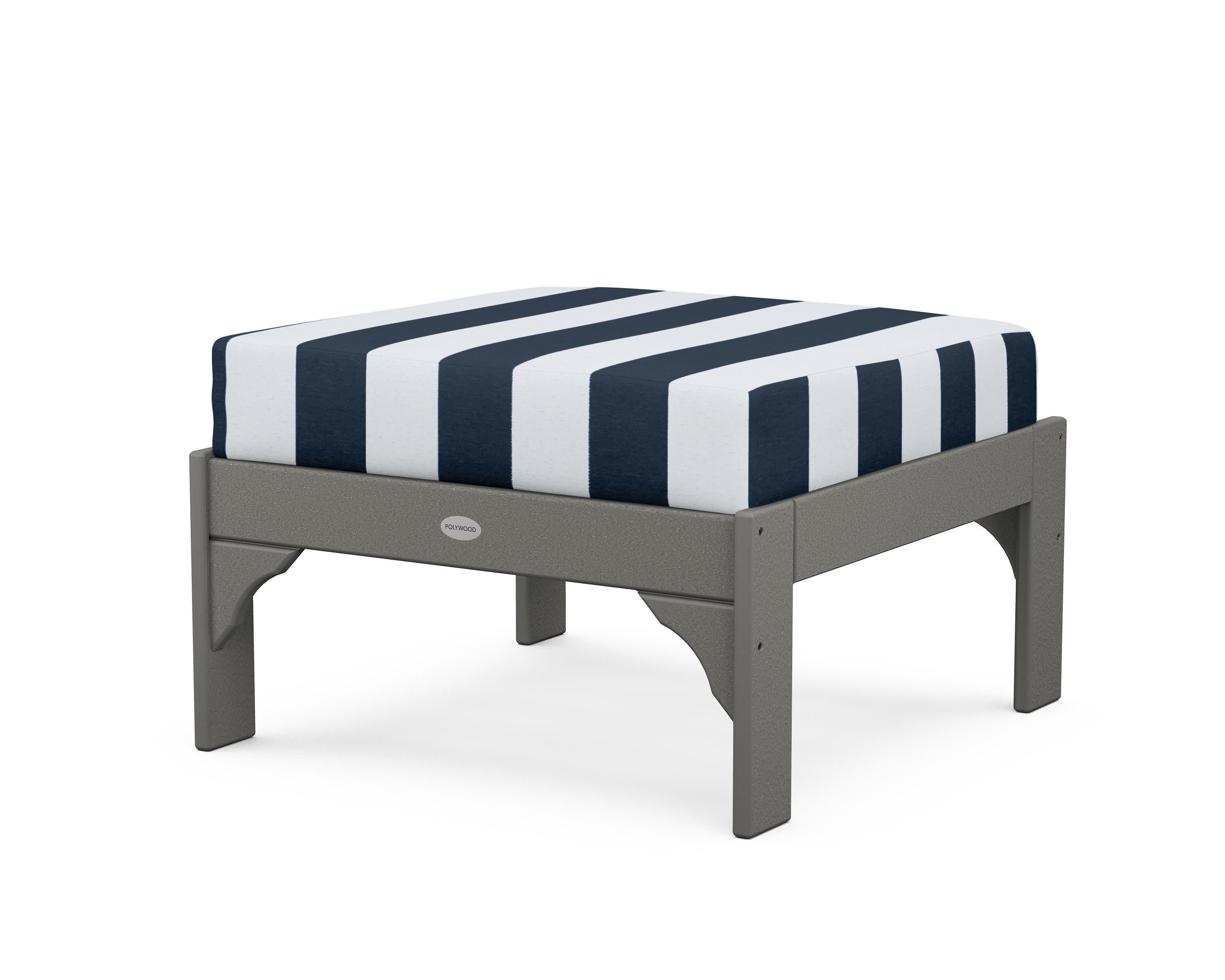 Vineyard Deep Seating Ottoman in Slate Grey / Cabana Stripe Marine Indigo