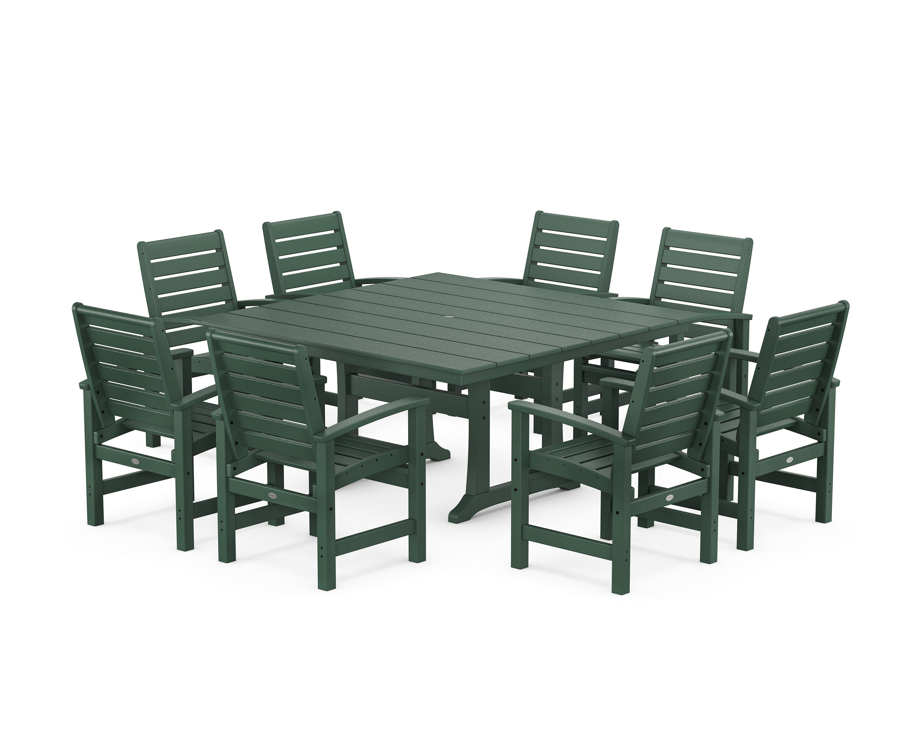 Signature 9-Piece Square Farmhouse Dining Set with Trestle Legs in Green