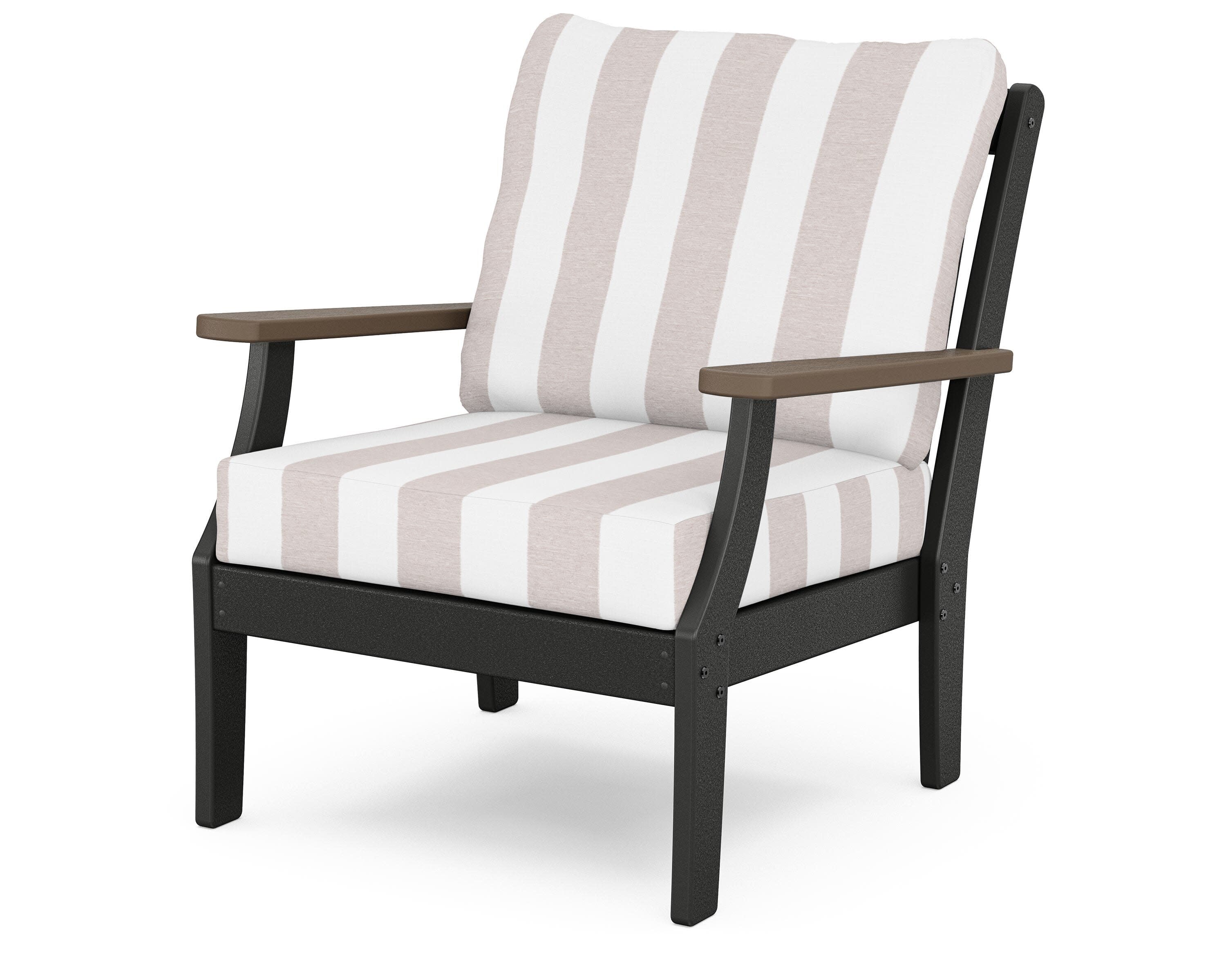 Braxton Deep Seating Chair in Black / Kona / Cabana Stripe Dune Burlap