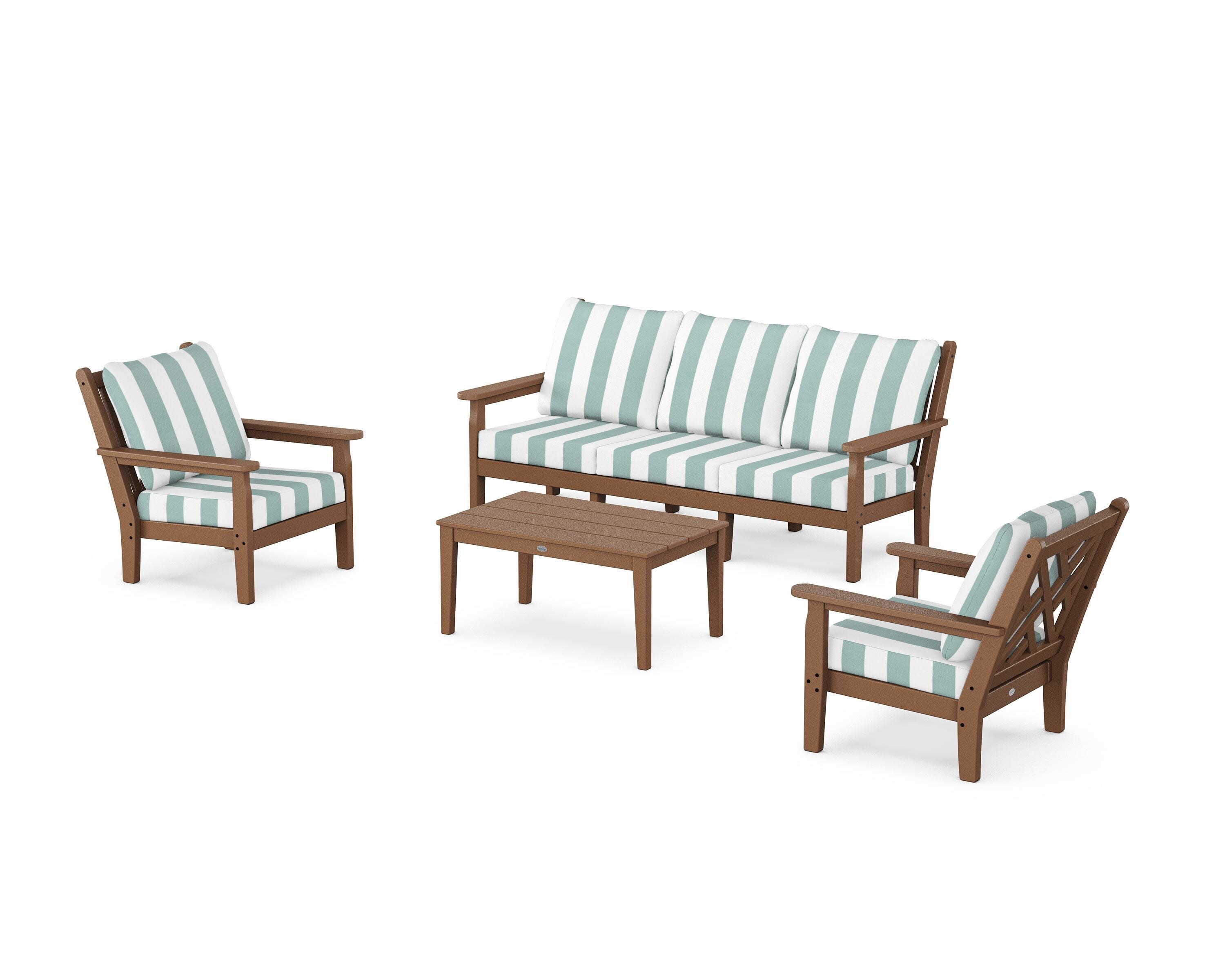 Chippendale 4-Piece Deep Seating Set with Sofa in Teak / Cabana Stripe Glacier Spa