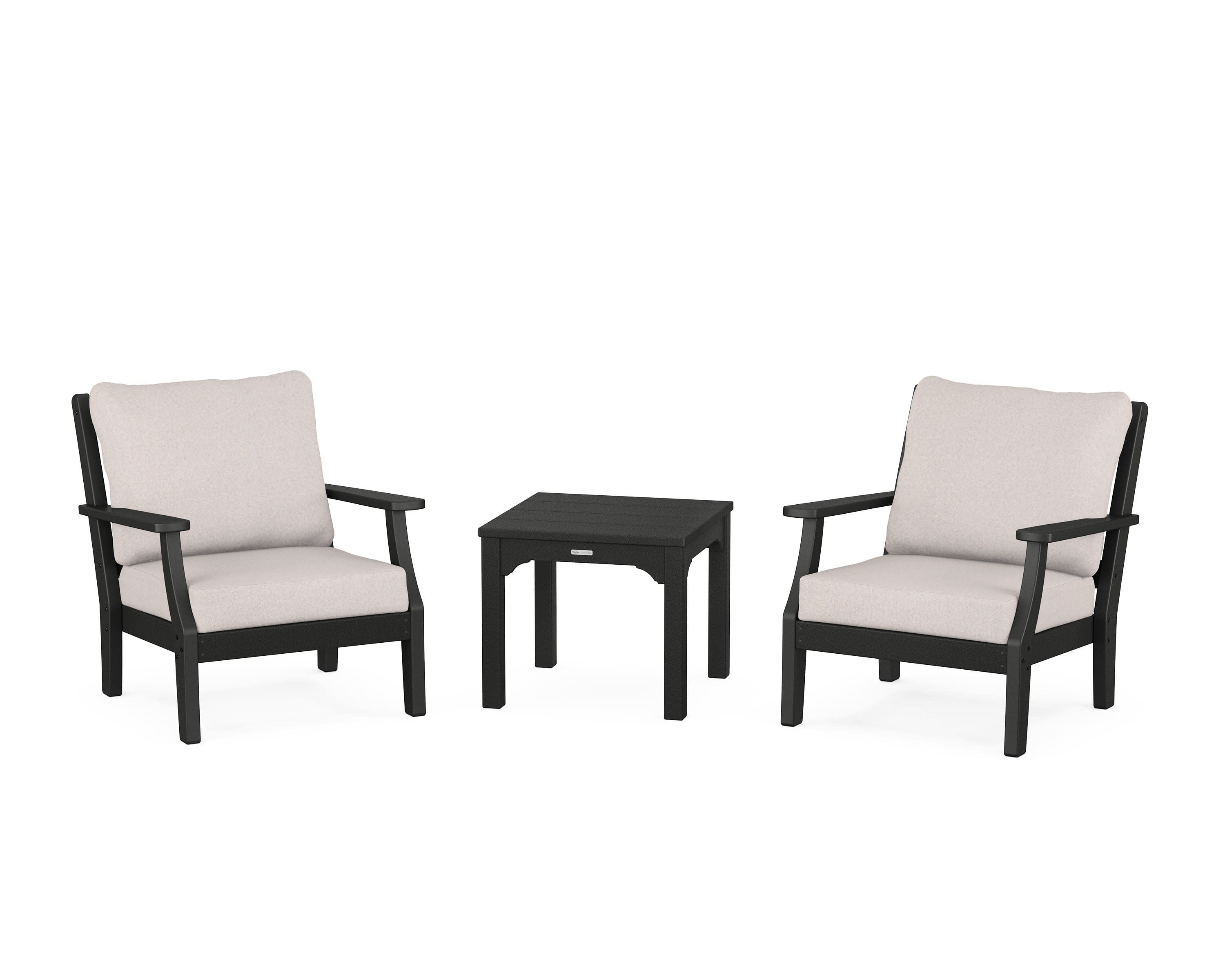 Chinoiserie 3-Piece Deep Seating Set in Black / Dune Burlap