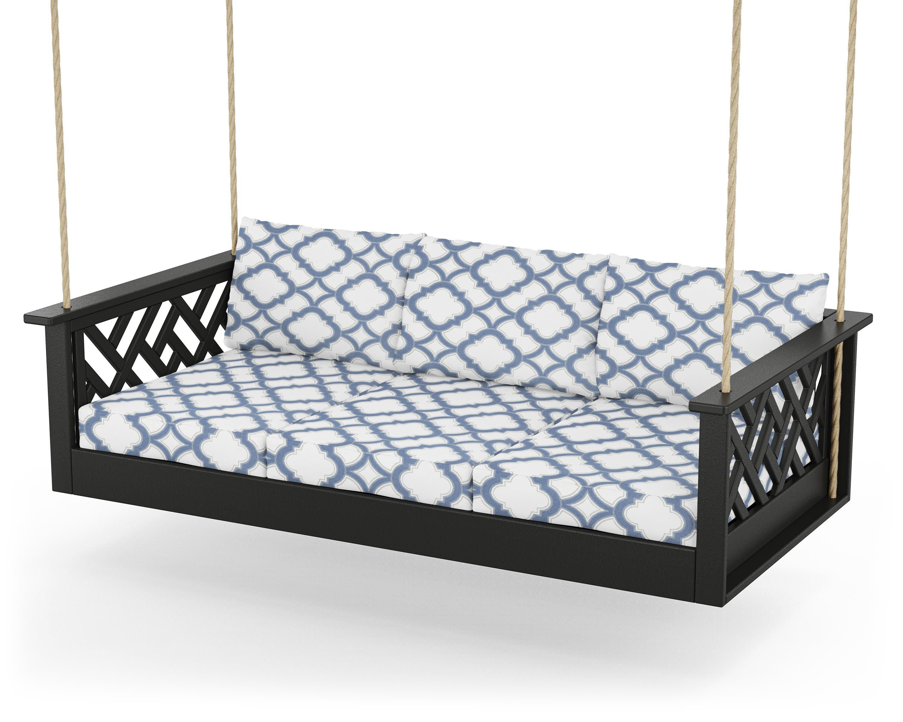 Chippendale Daybed Swing in Black / Trellis Sky Blue