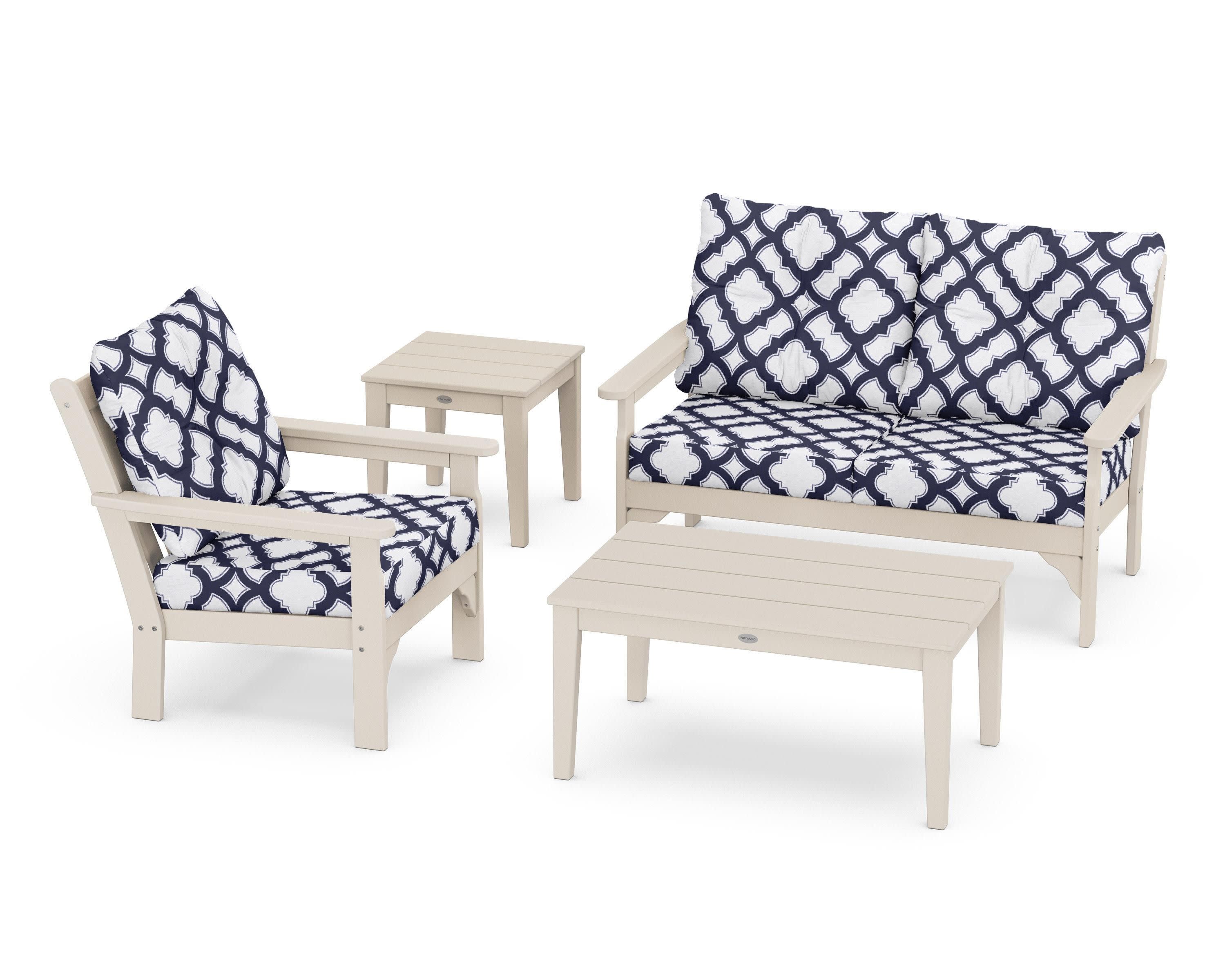 Vineyard 4-Piece Deep Seating Set in Sand / Trellis Navy