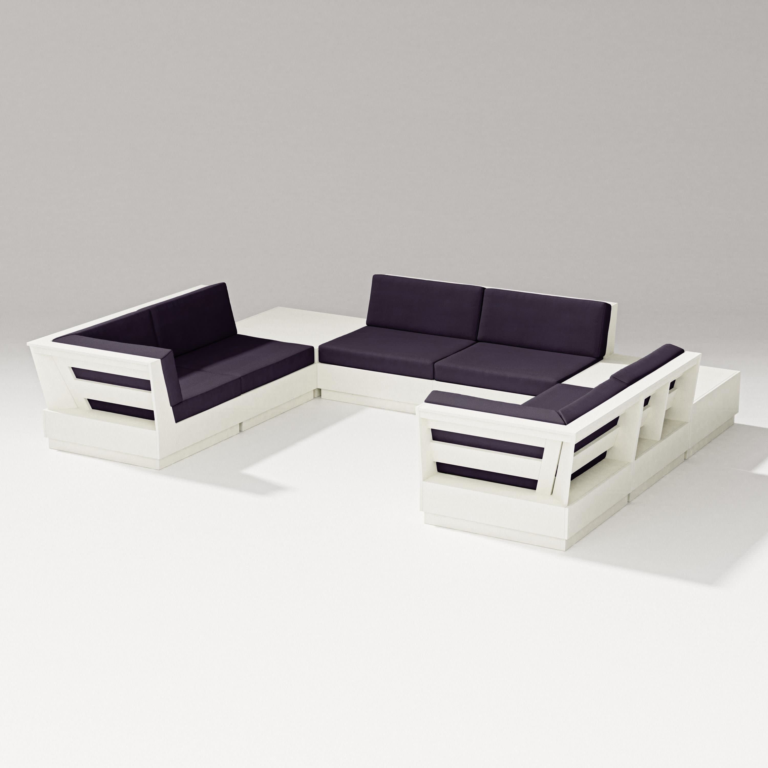 Elevate 8-Piece U-Shaped Sectional in Vintage White / Navy Linen