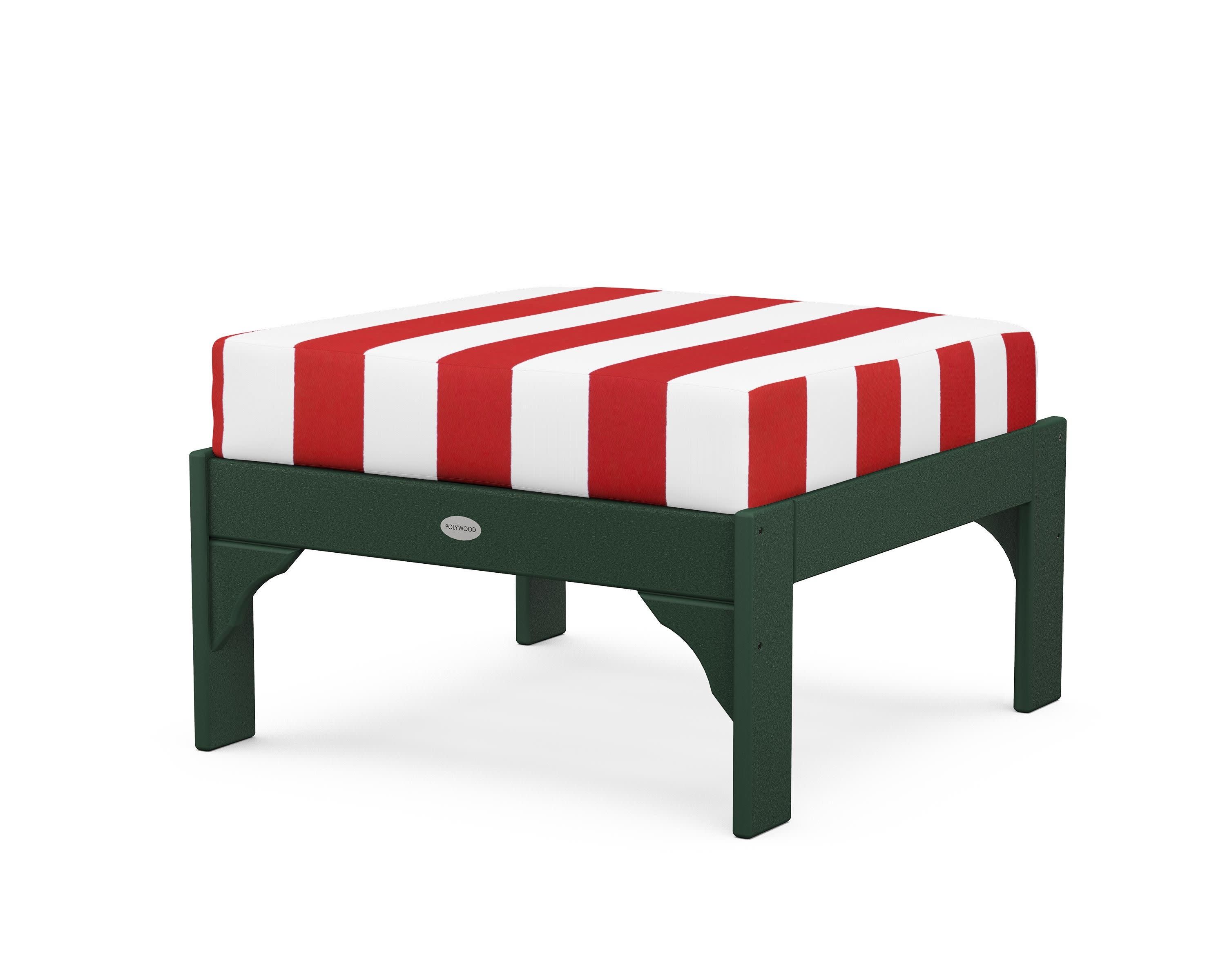 Vineyard Deep Seating Ottoman in Green / Cabana Stripe Crimson