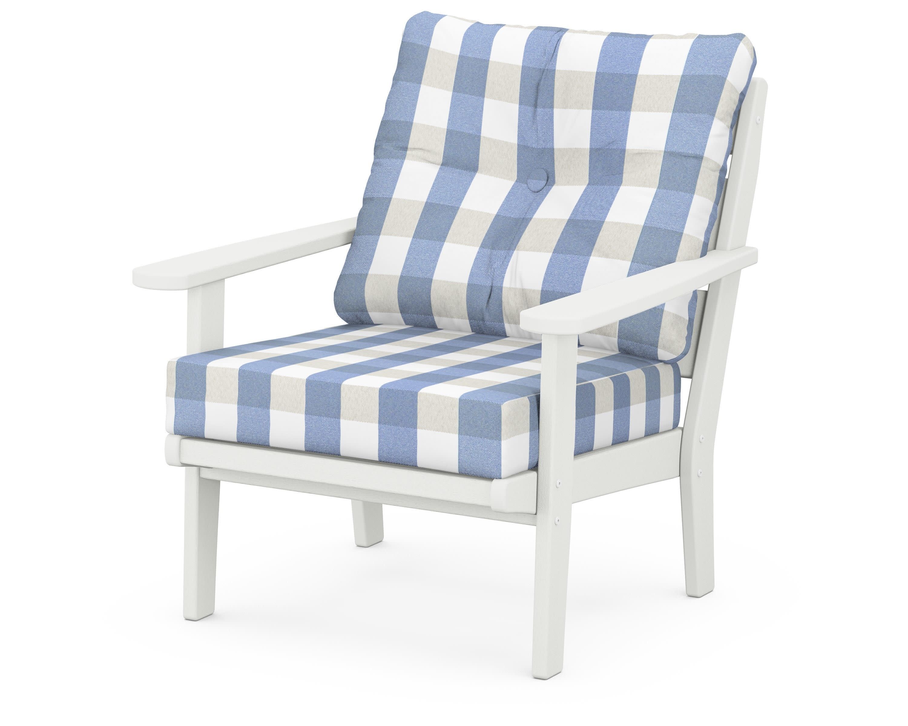 Lakeside Deep Seating Chair in Vintage White / Buffalo Plaid Sky Blue