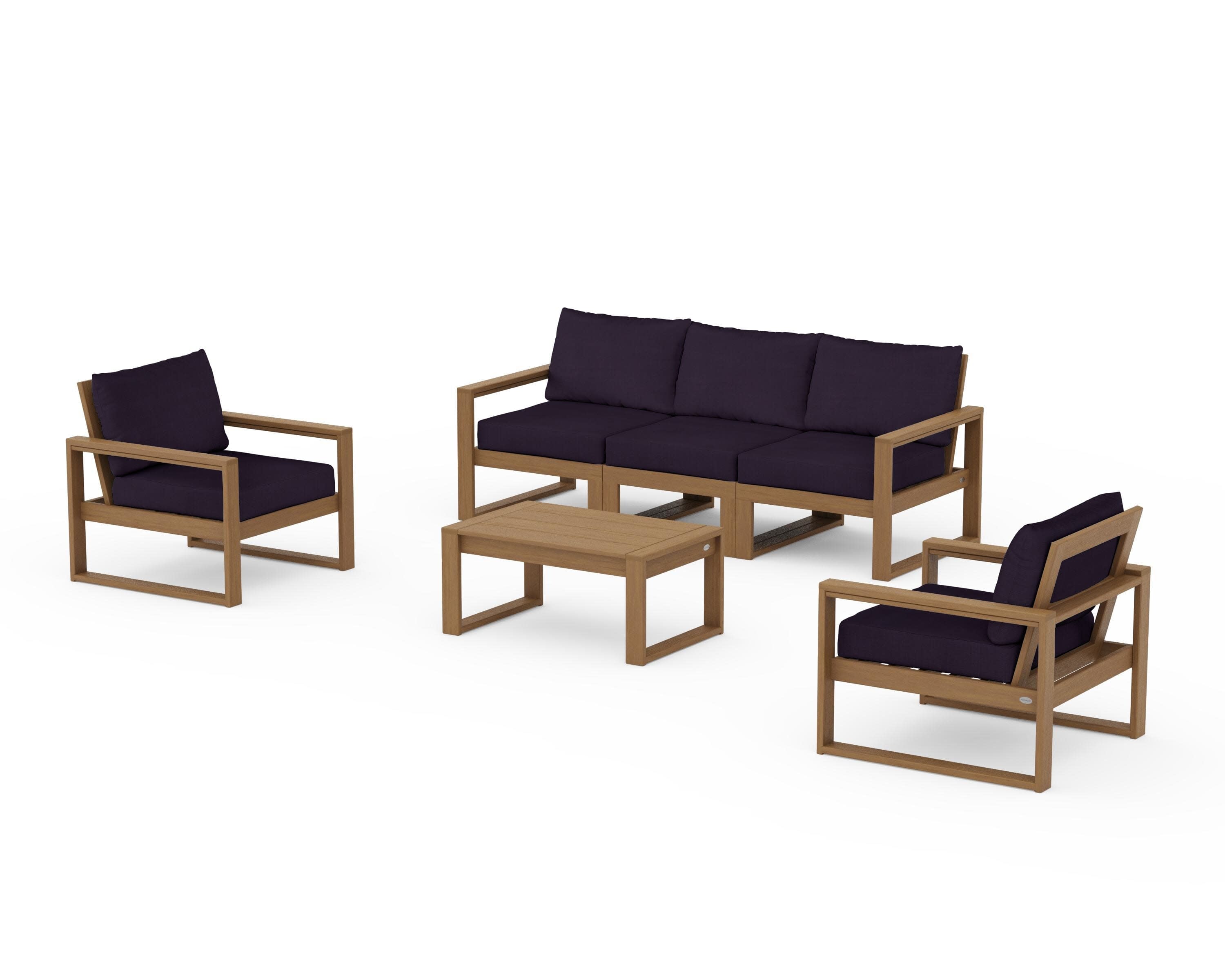 EDGE Sectional 4-Piece Deep Seating Set with Sofa in Natural / Navy Linen