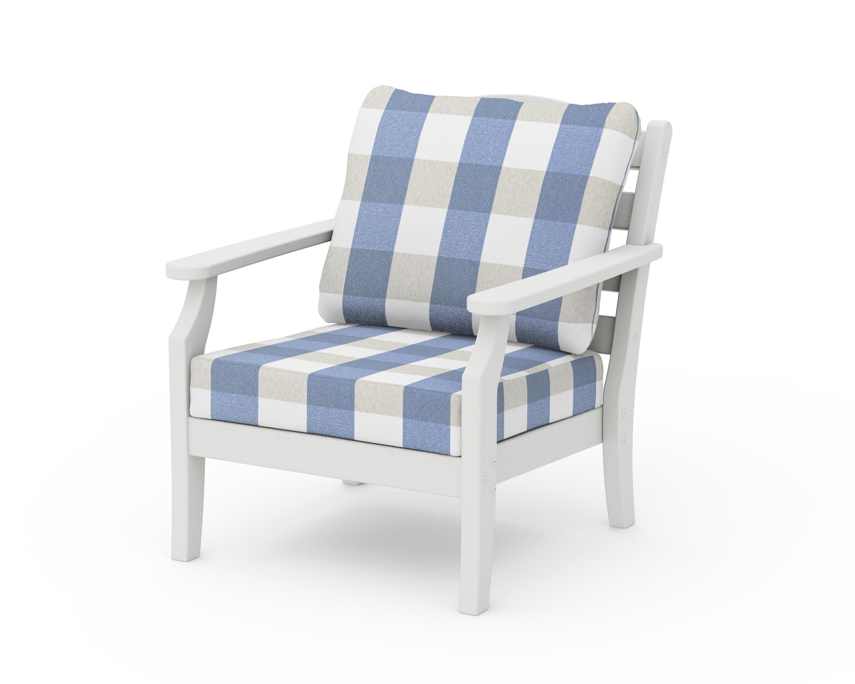 Savannah Deep Seating Chair in Vintage White / Buffalo Plaid Sky Blue