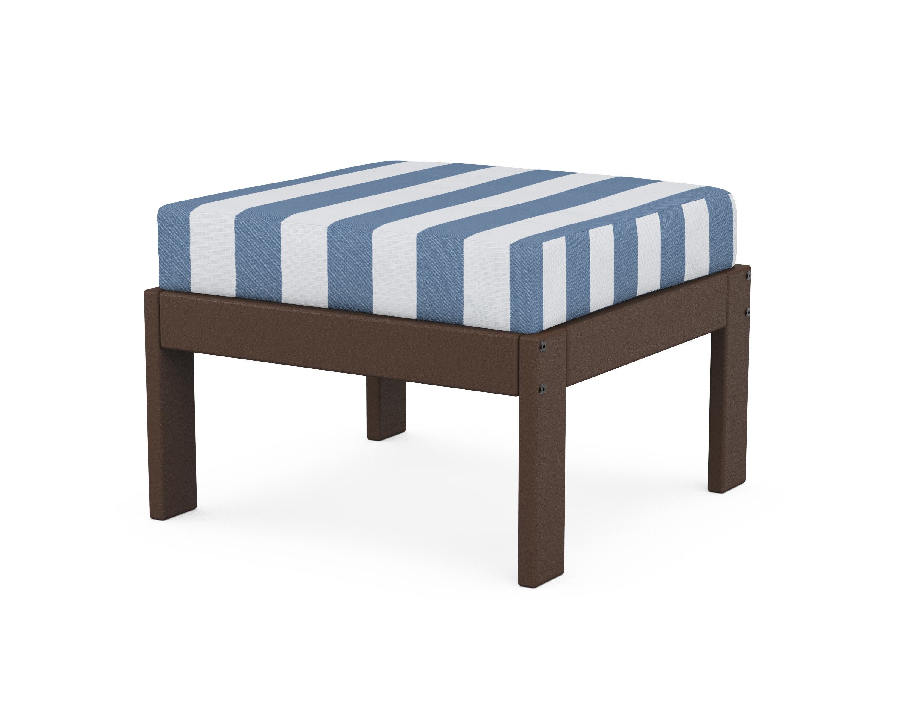 Vineyard Modular Ottoman in Mahogany / Cabana Stripe Sky Blue