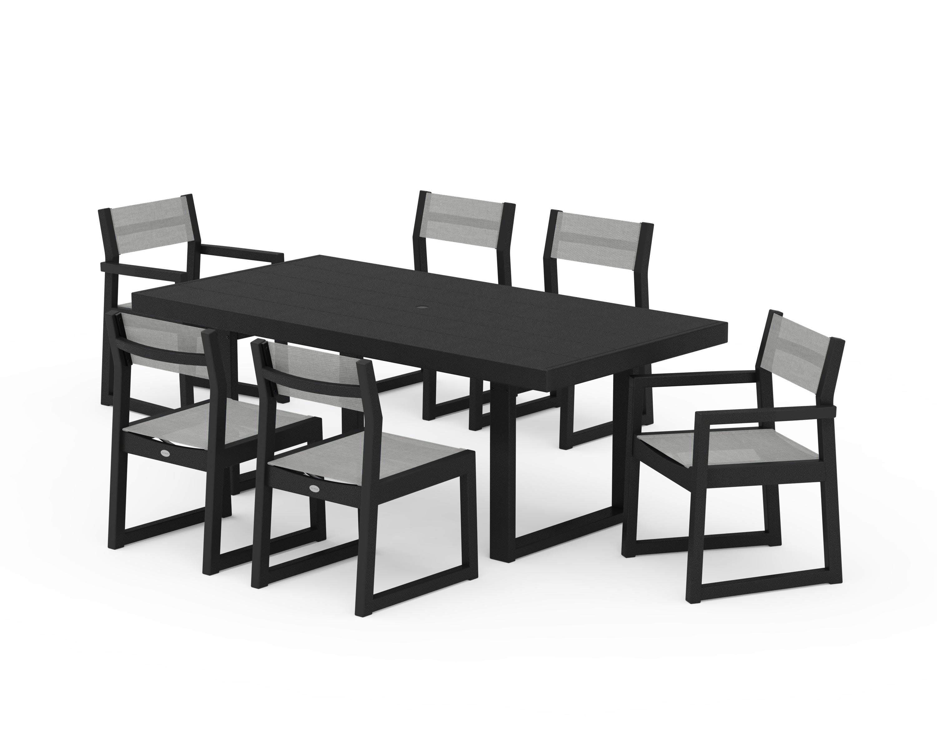 EDGE Sling 7-Piece Dining Set in Black / Metallic Sling