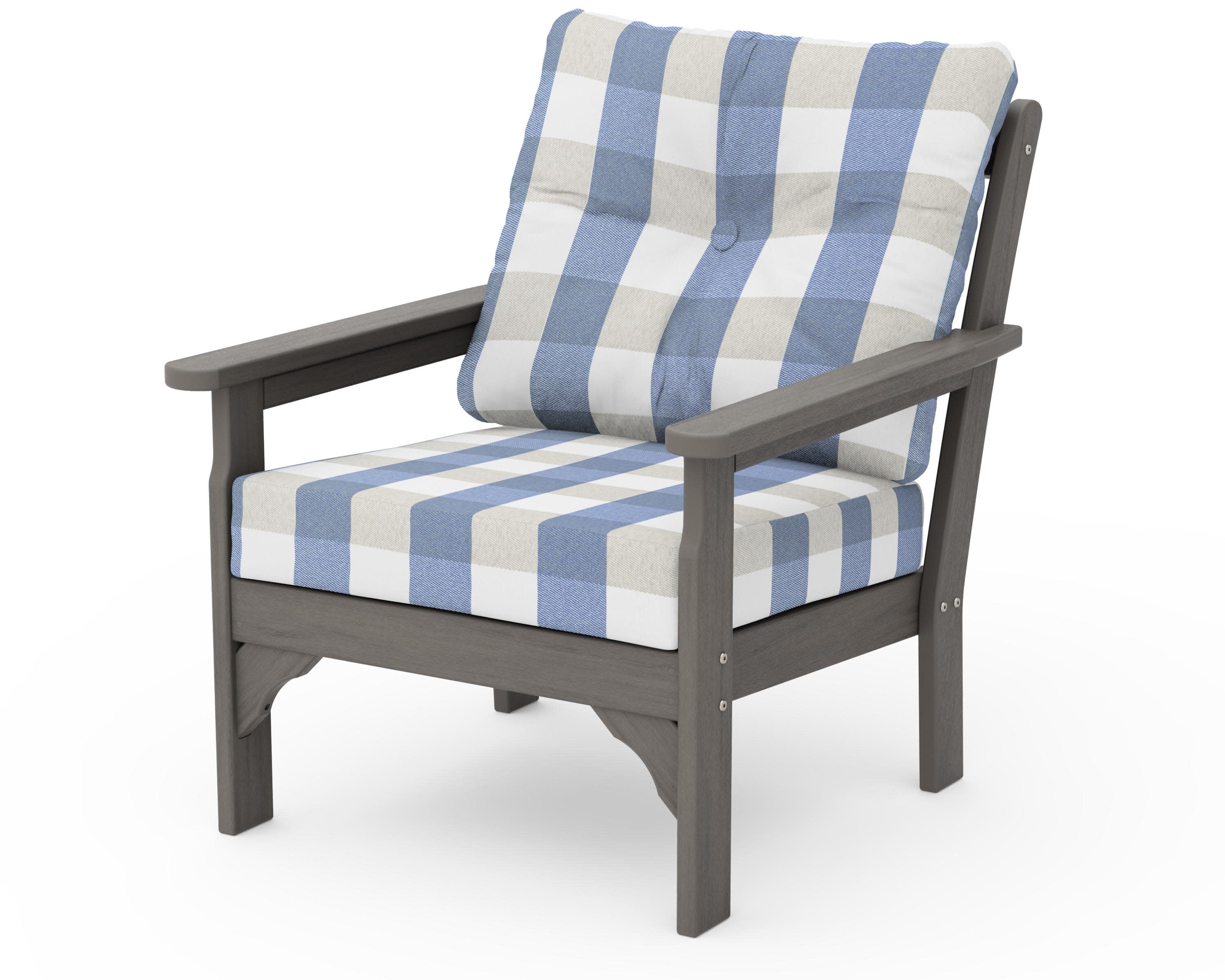 Vineyard Deep Seating Chair in Driftwood / Buffalo Plaid Sky Blue