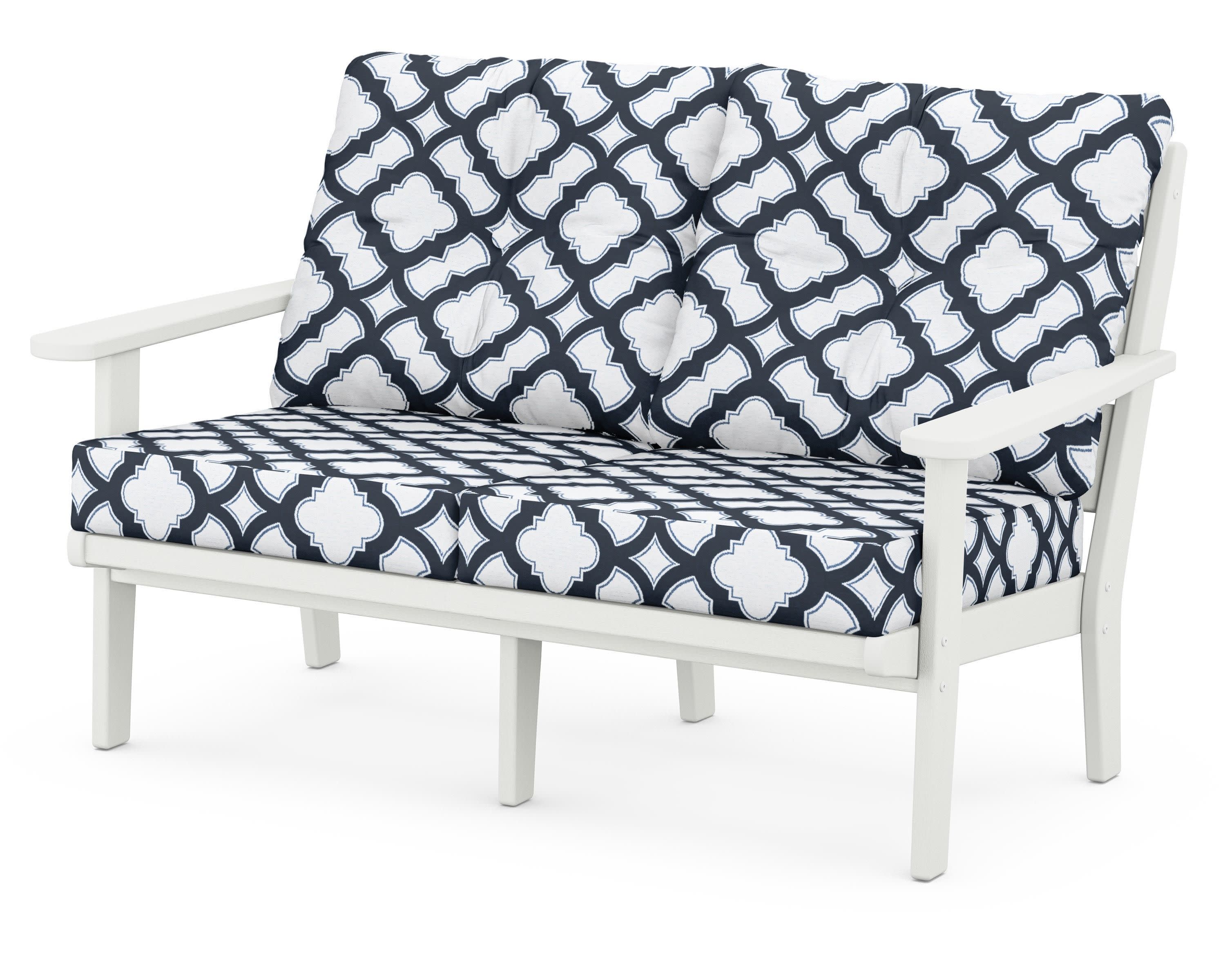 Lakeside Deep Seating Loveseat in Vintage White / Trellis Marine Indigo