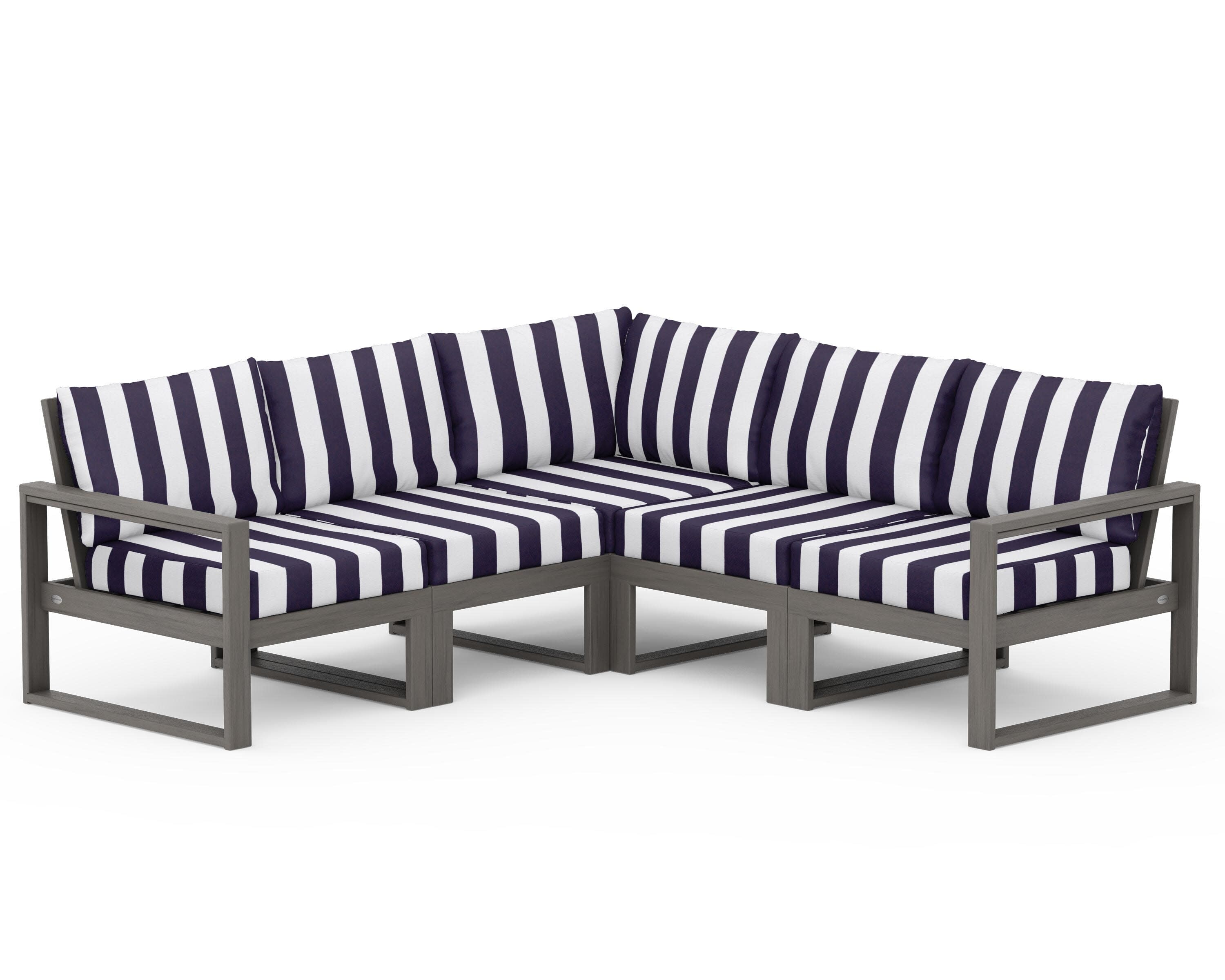 EDGE 5-Piece Modular Deep Seating Set in Driftwood / Cabana Stripe Navy