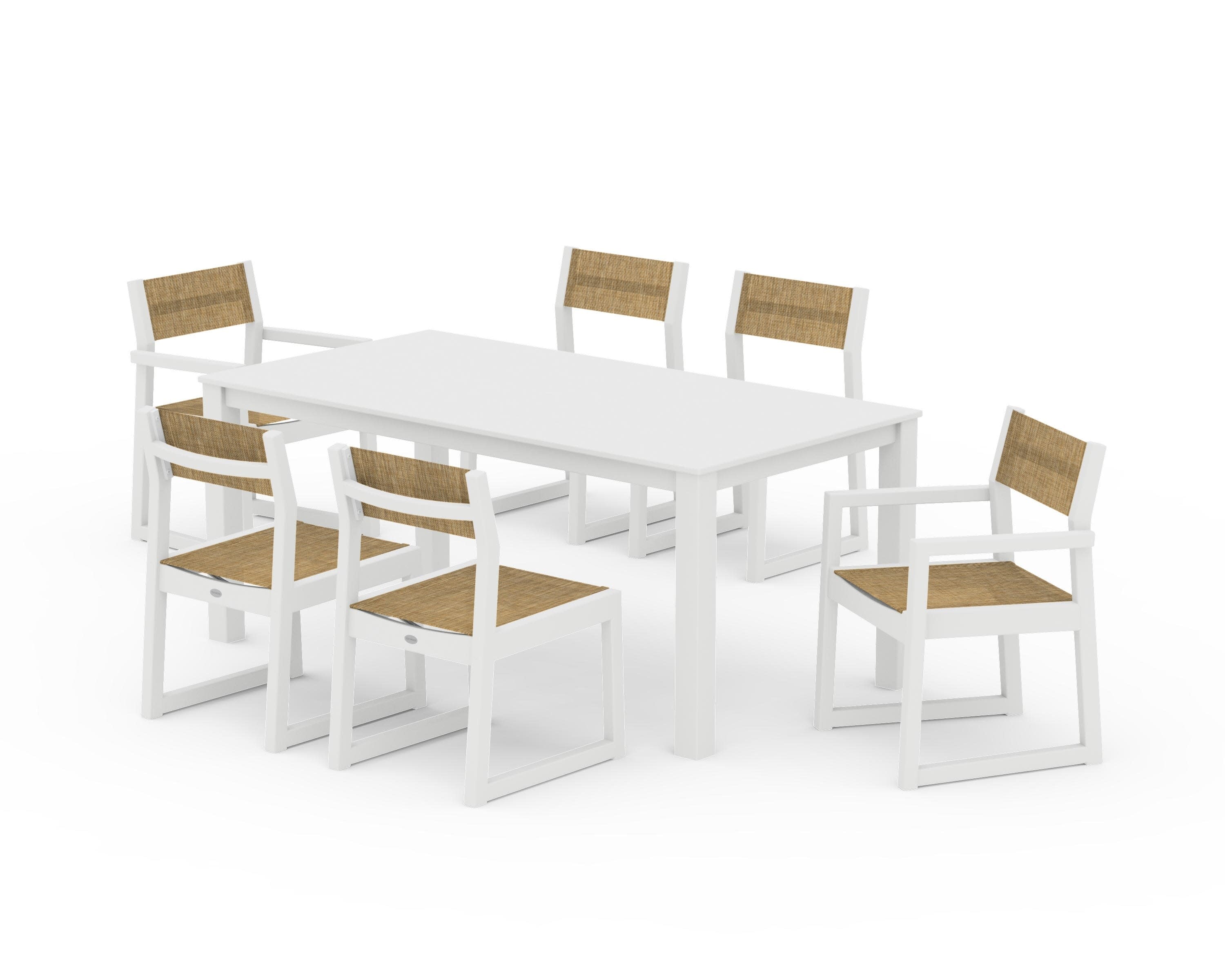 EDGE Sling 7-Piece Parsons Dining Set in White / Burlap Sling