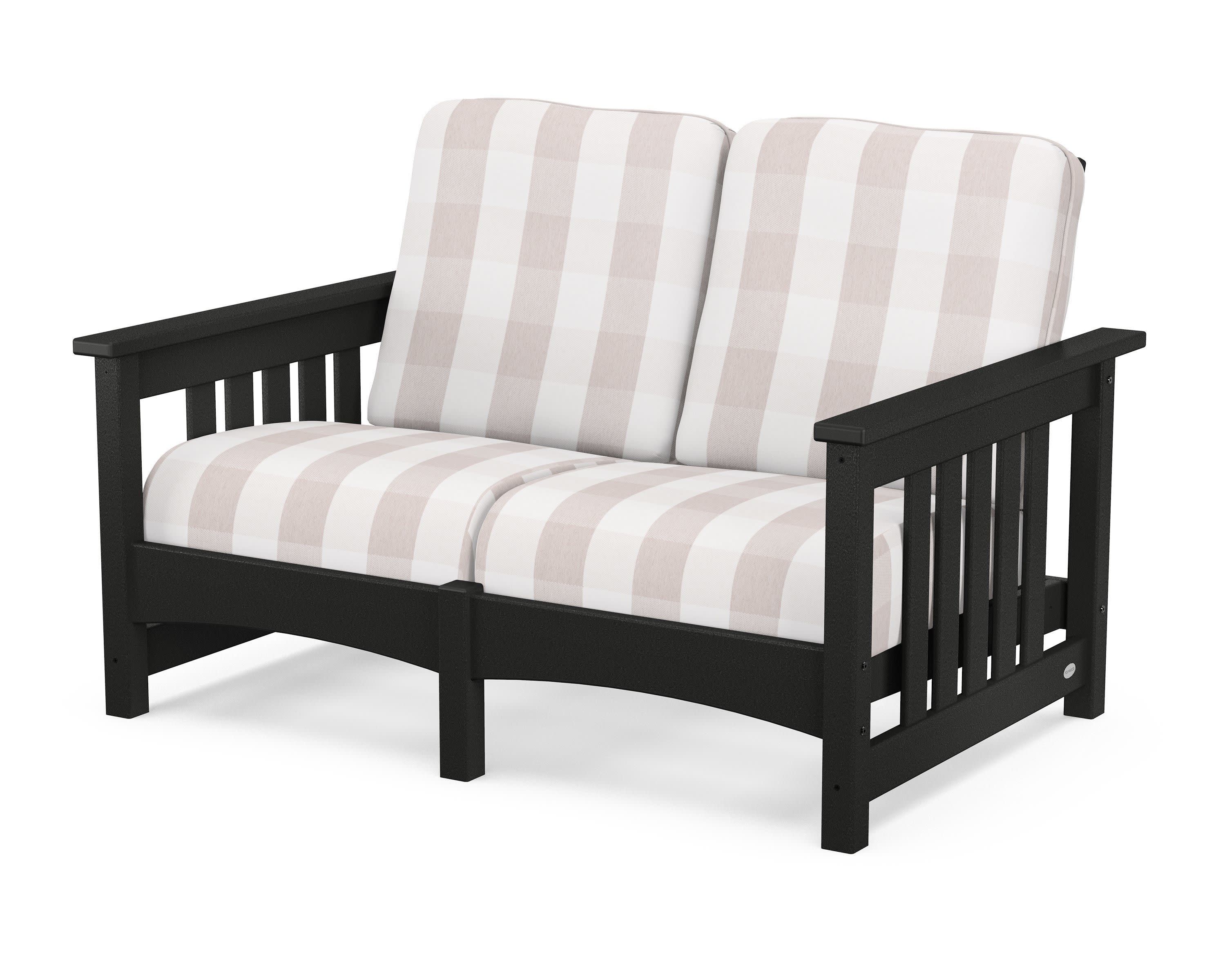 Club Mission Loveseat in Black / Buffalo Plaid Dune Burlap