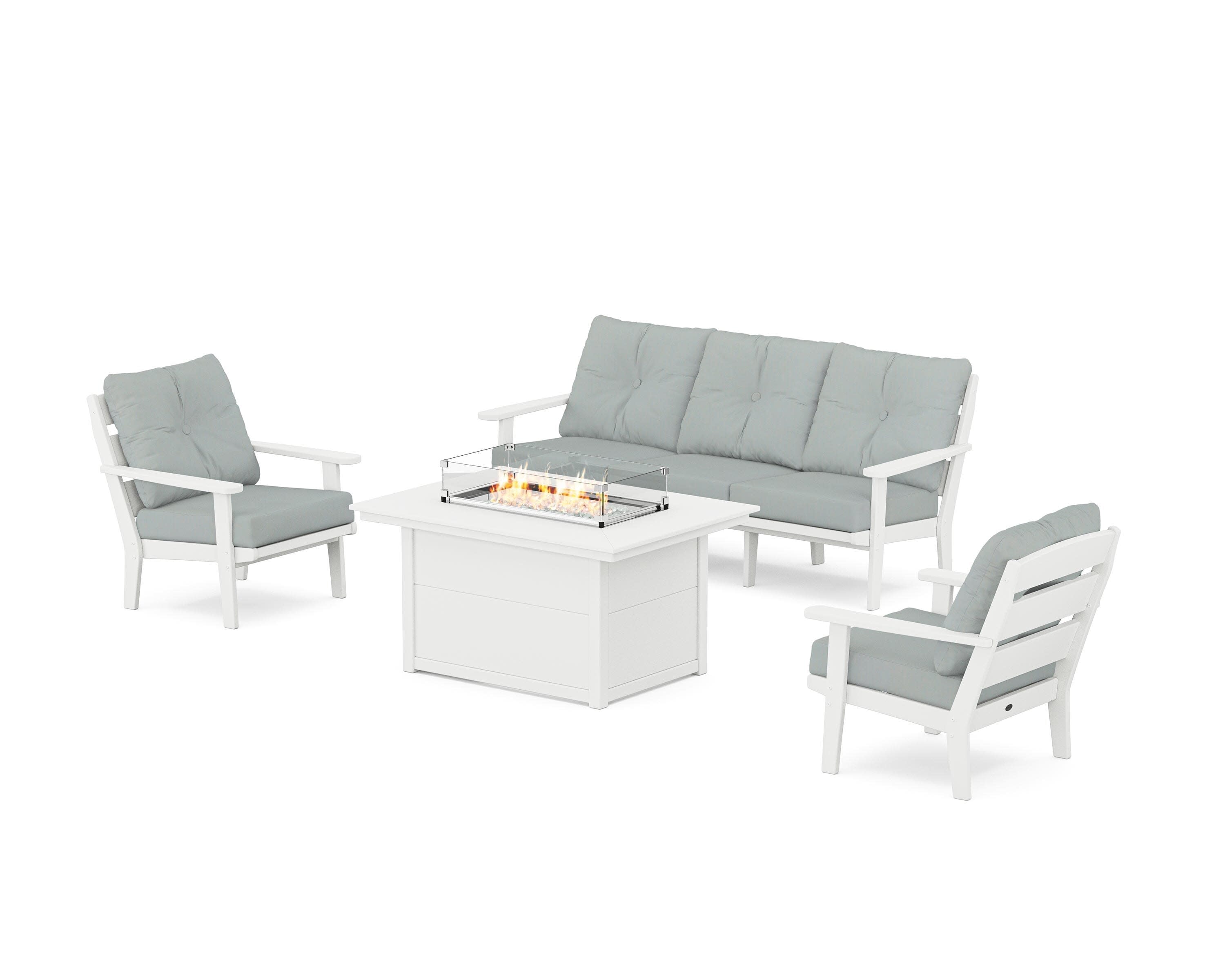 Lakeside Deep Seating Fire Pit Table Set in White / Spa