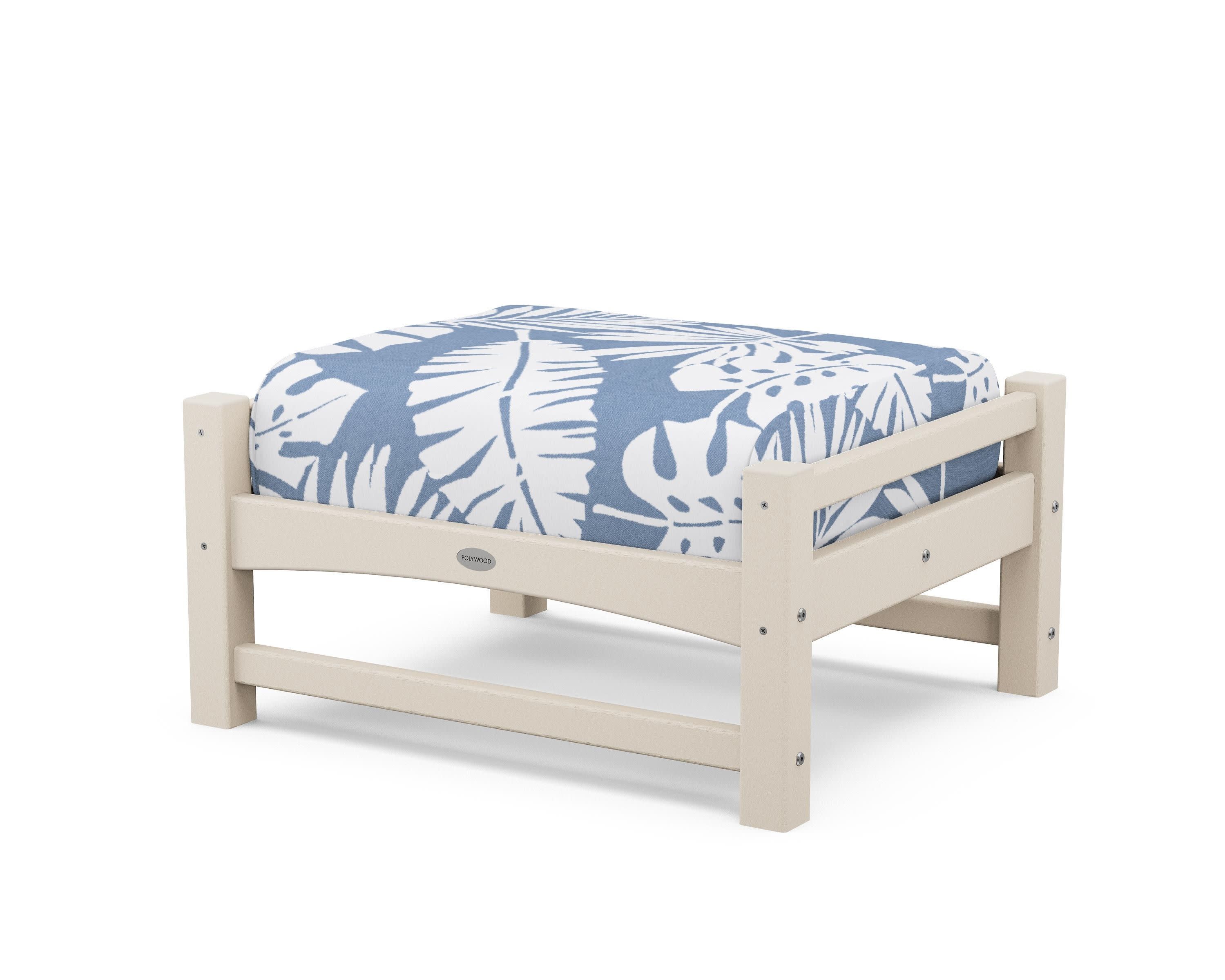 Club Ottoman in Sand / Leaf Sky Blue