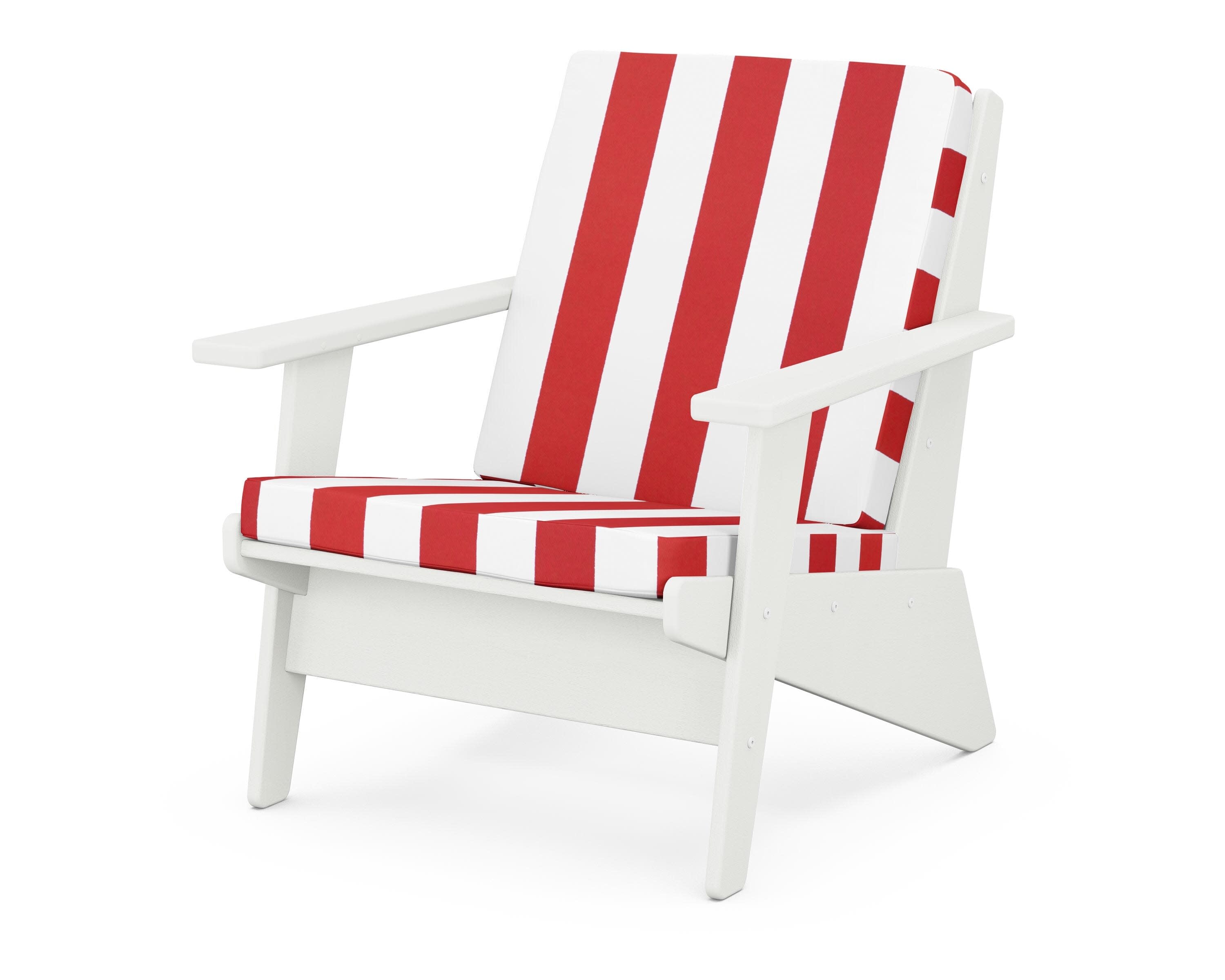 Riviera Modern Lounge Chair in Vintage White / Cabana Stripe Crimson