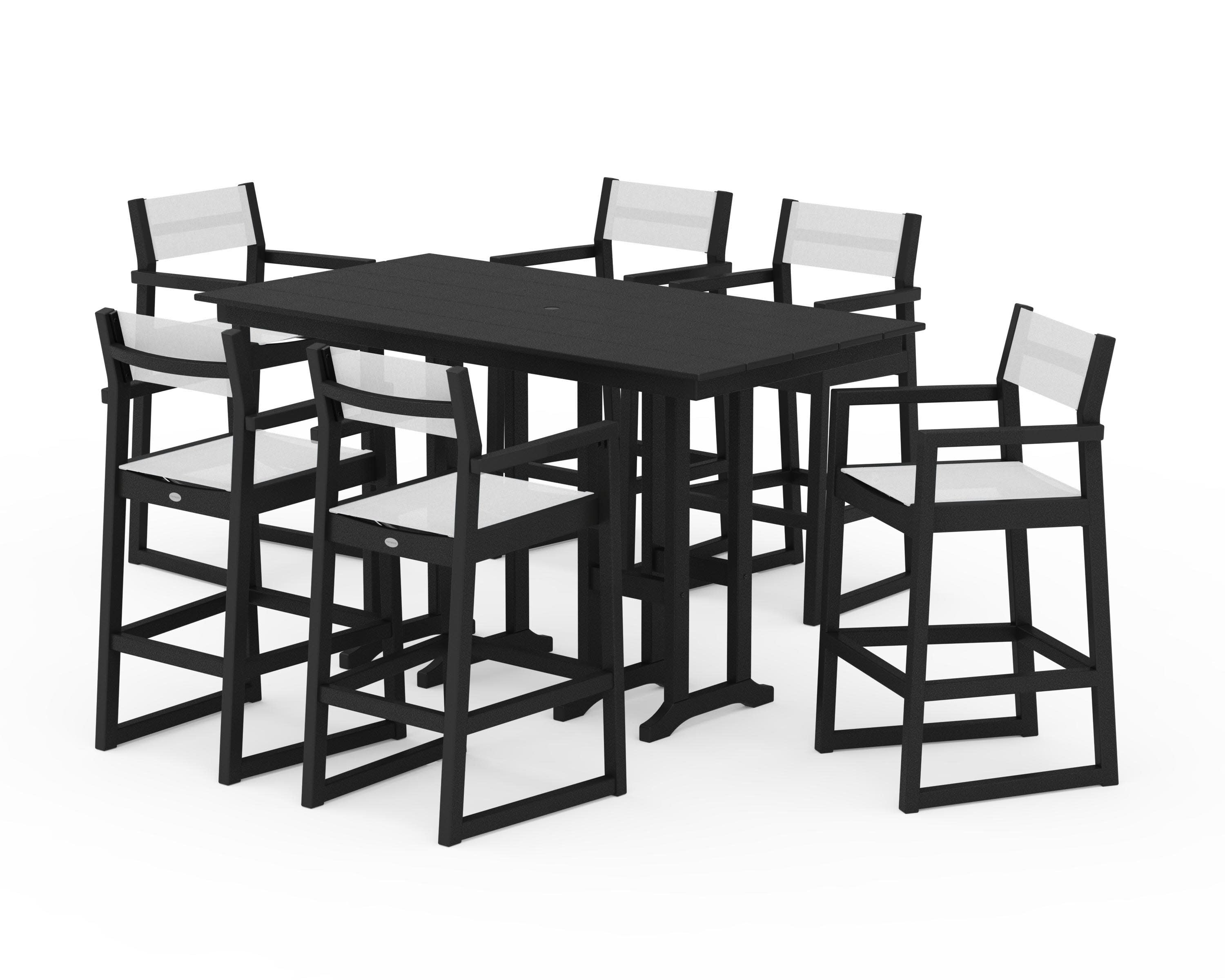 EDGE Sling Arm Chair 7-Piece Farmhouse Bar Set in Black / White Sling
