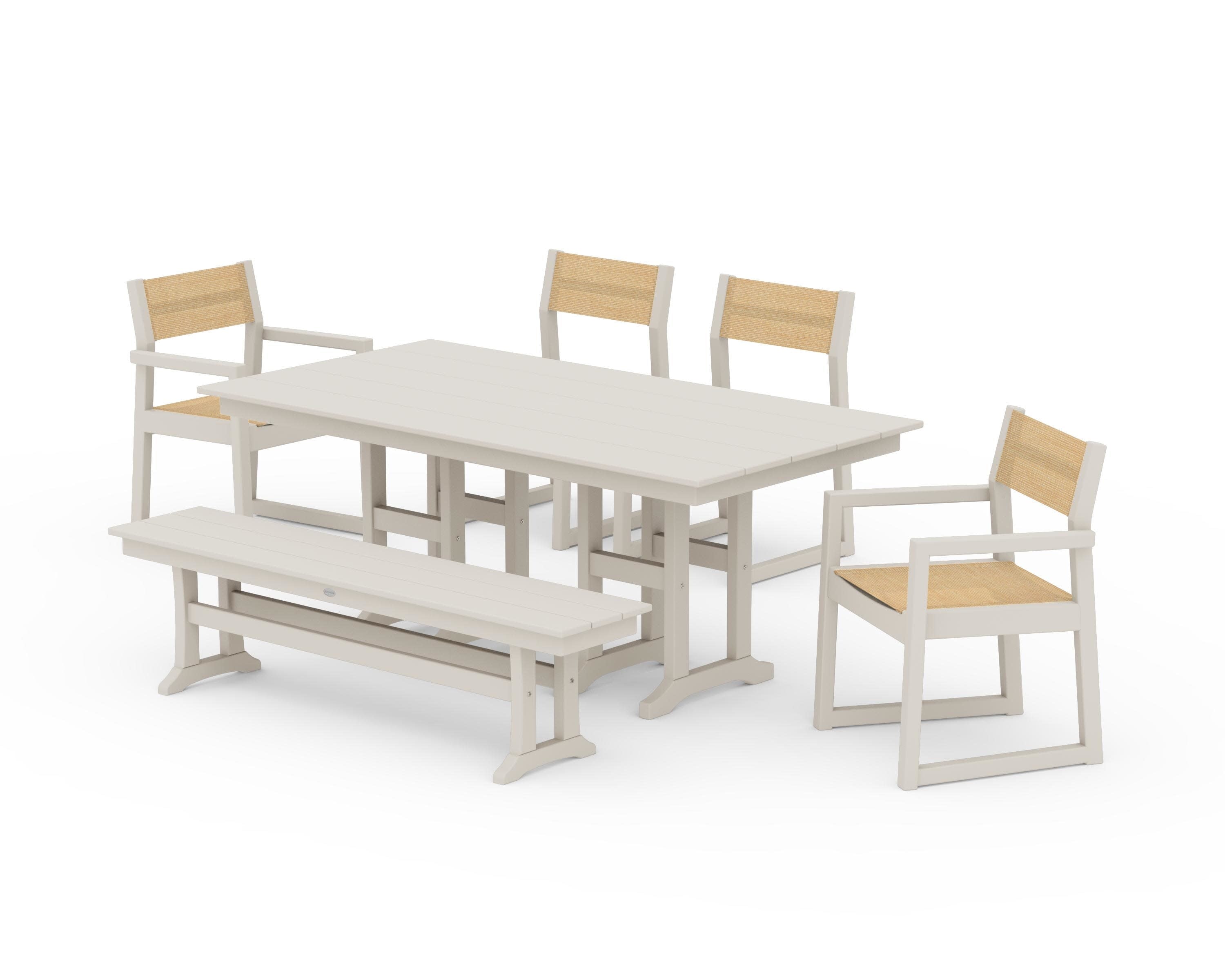 EDGE Sling 6-Piece Farmhouse Dining Set in Sand / Dupioni Apricot Sling