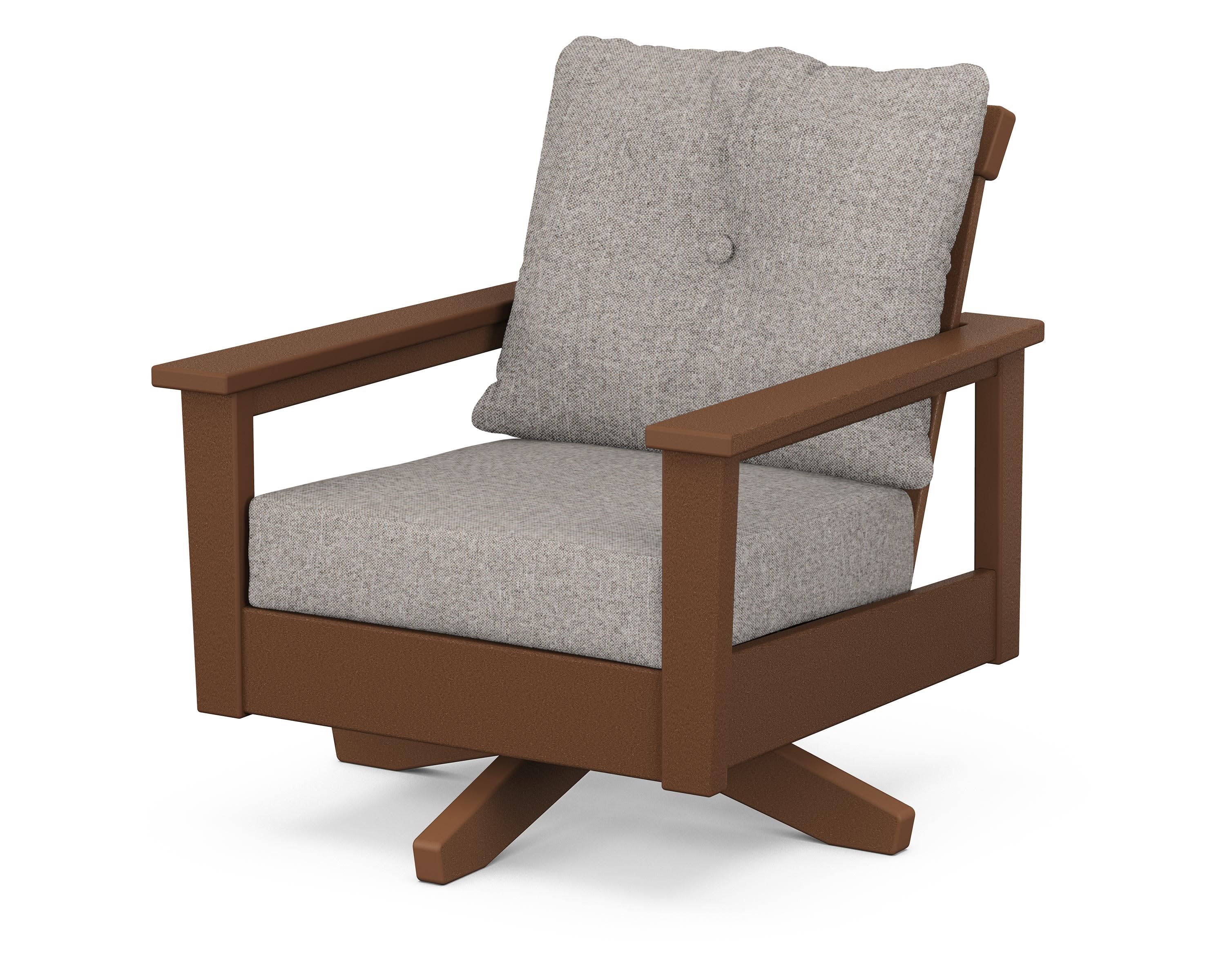Prescott Deep Seating Swivel Chair in Teak / Weathered Tweed