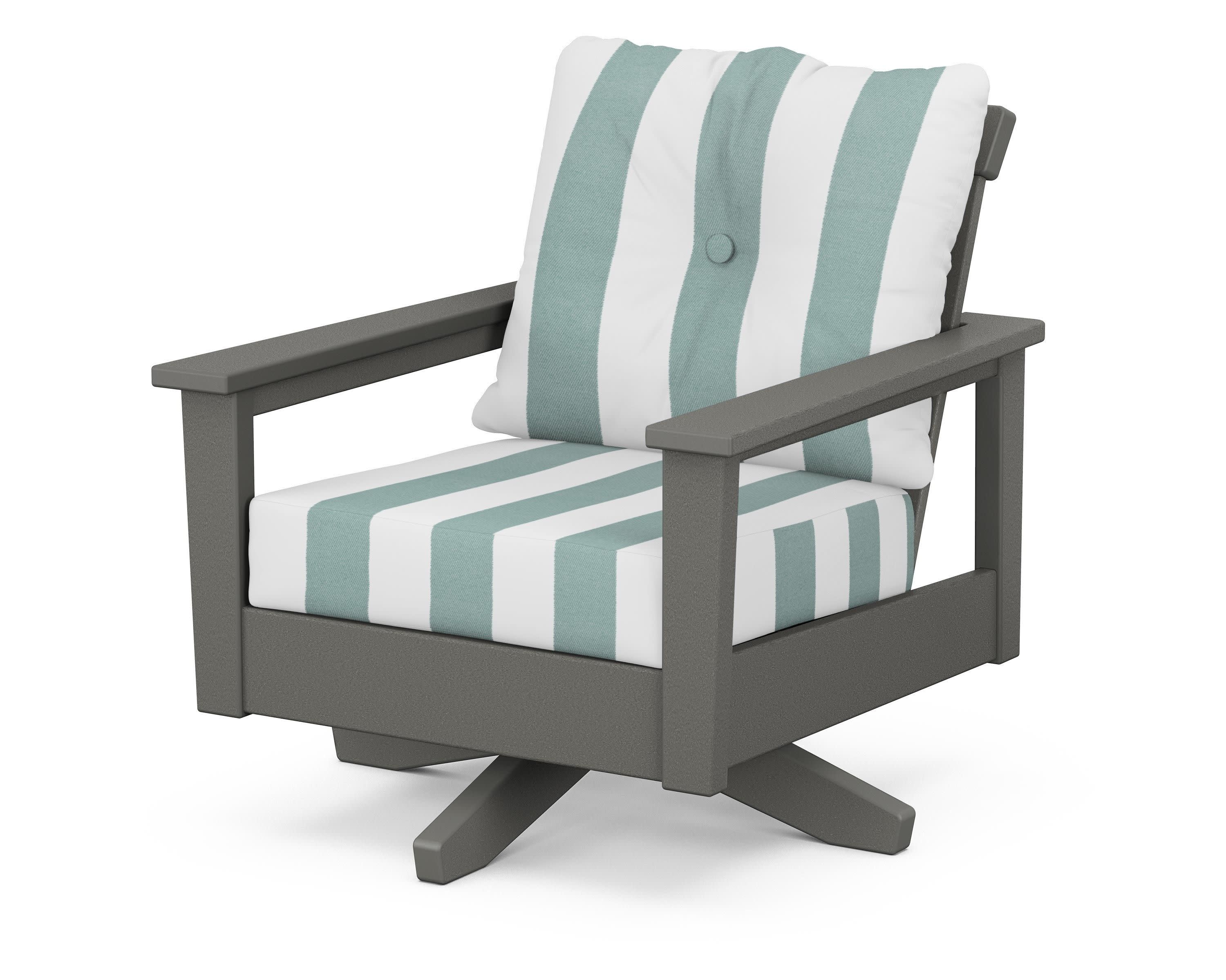 Prescott Deep Seating Swivel Chair in Slate Grey / Cabana Stripe Glacier Spa