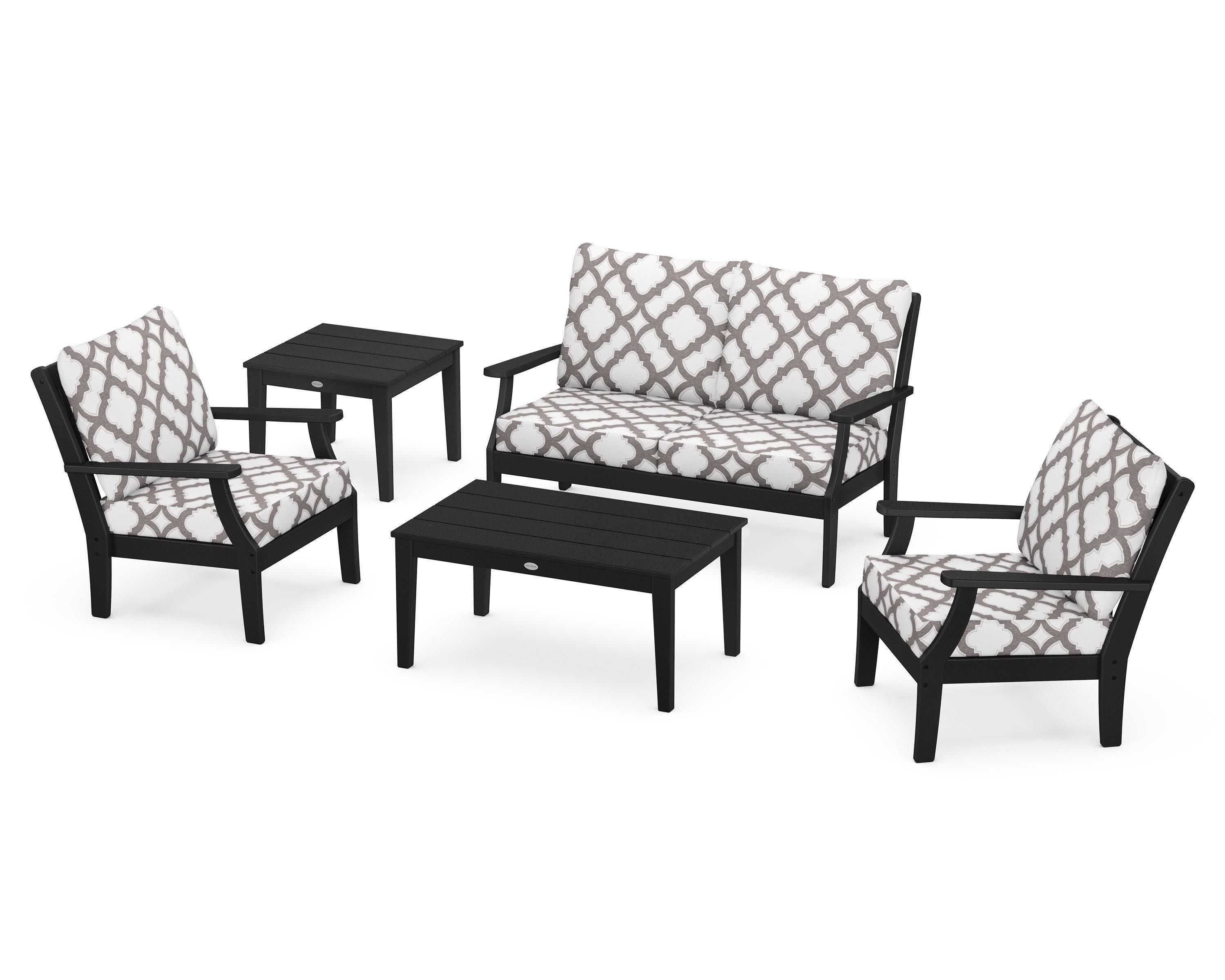 Braxton 5-Piece Deep Seating Set in Black / Trellis Grey Mist