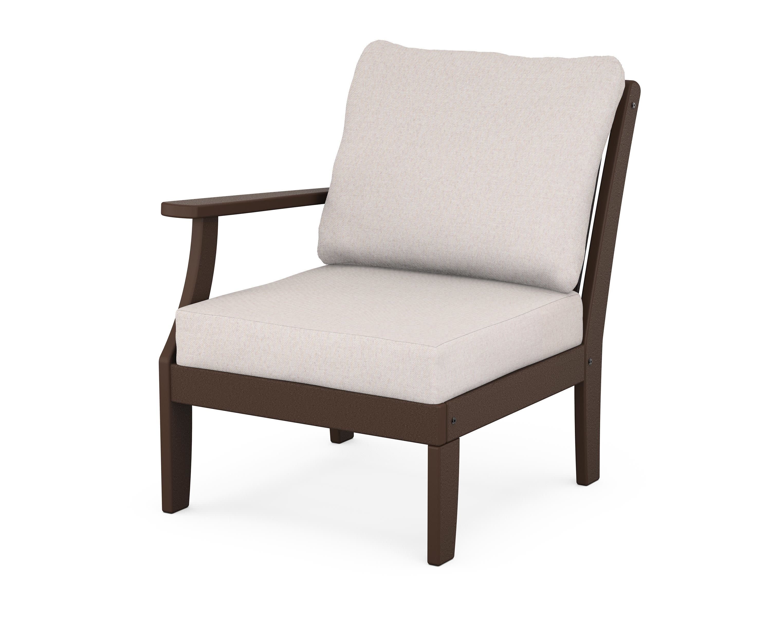 Braxton Modular Left Arm Chair in Mahogany / Dune Burlap
