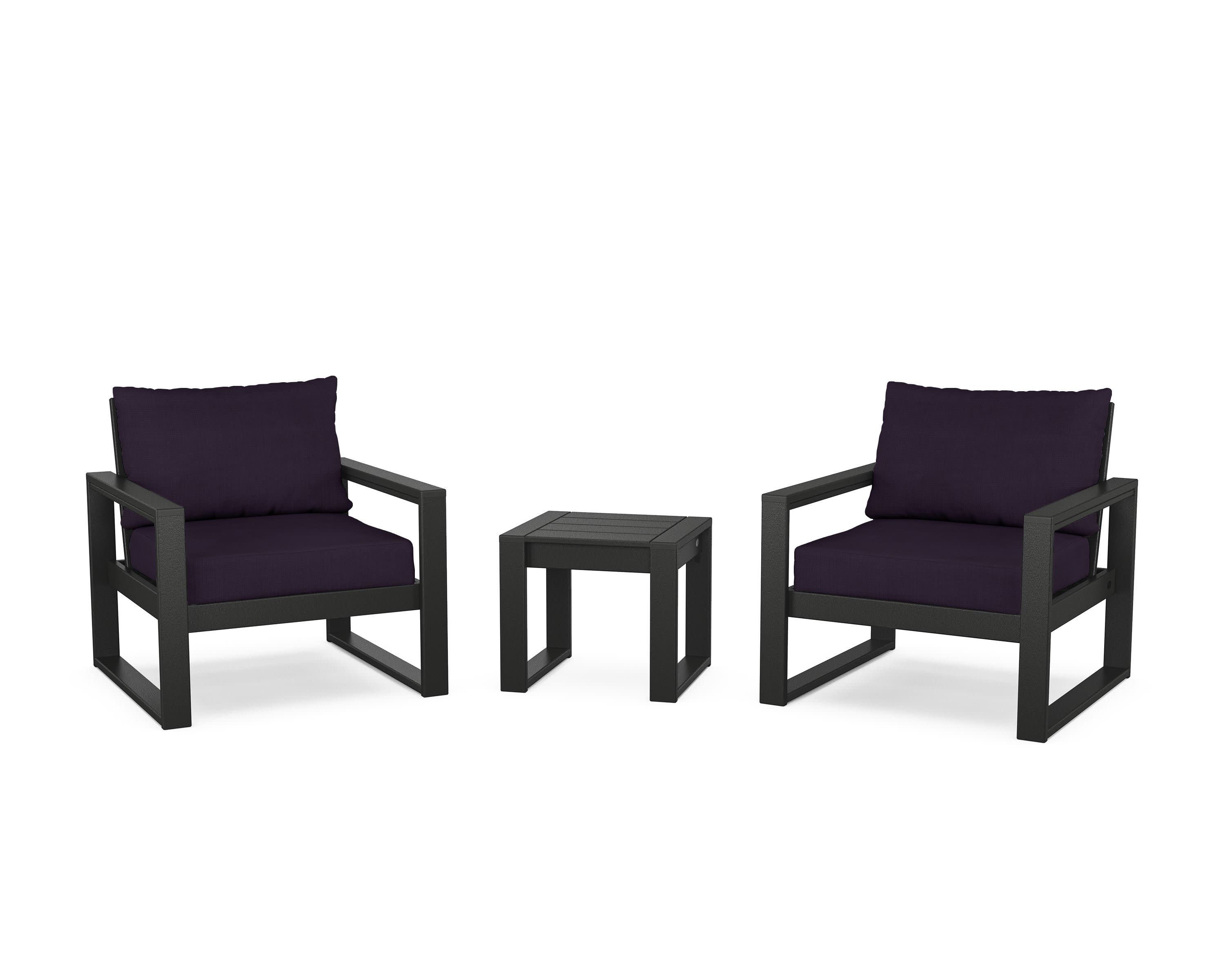 EDGE Sectional 3-Piece Deep Seating Set in Black / Navy Linen
