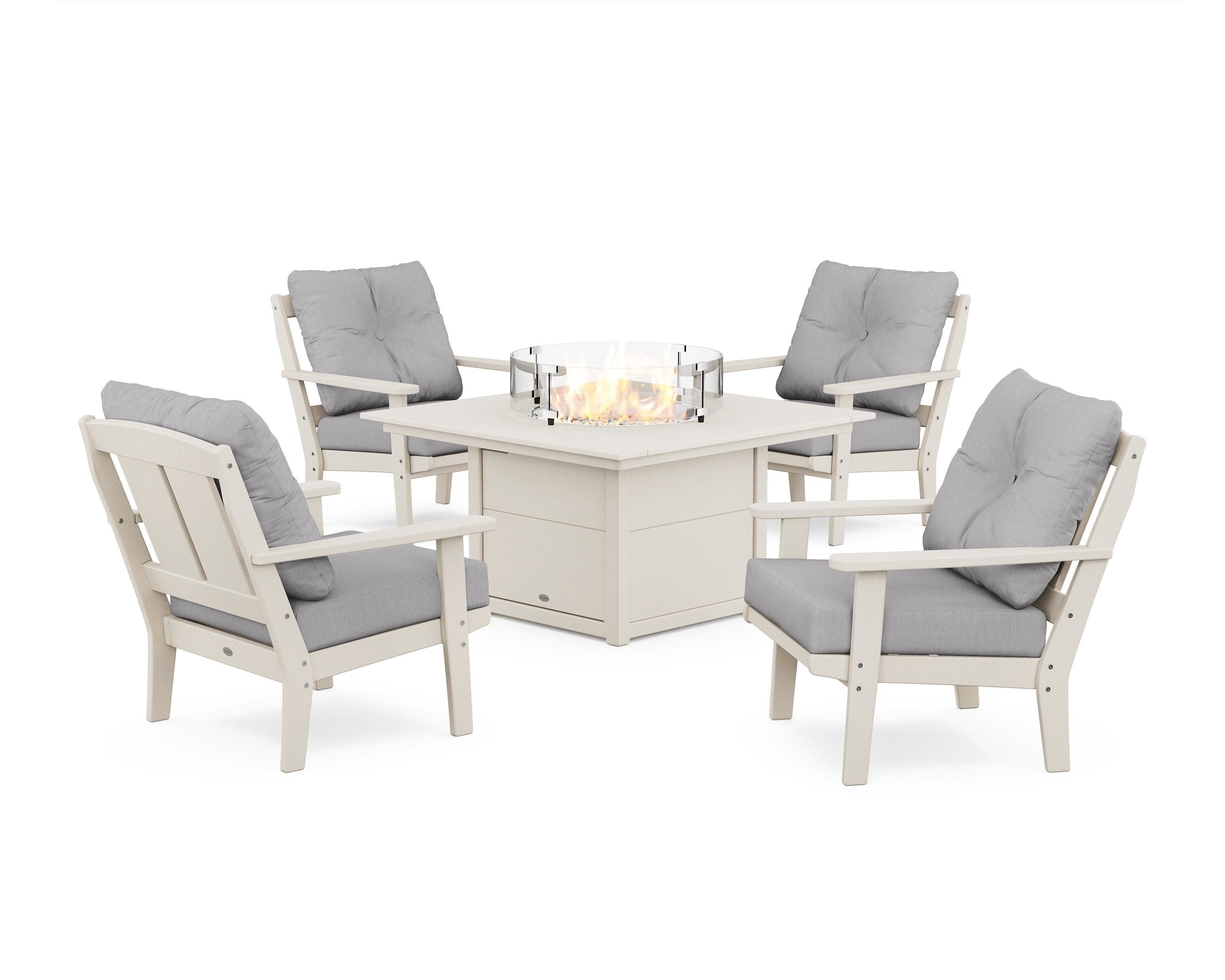Mission 5-Piece Deep Seating Set with Fire Pit Table in Sand / Granite