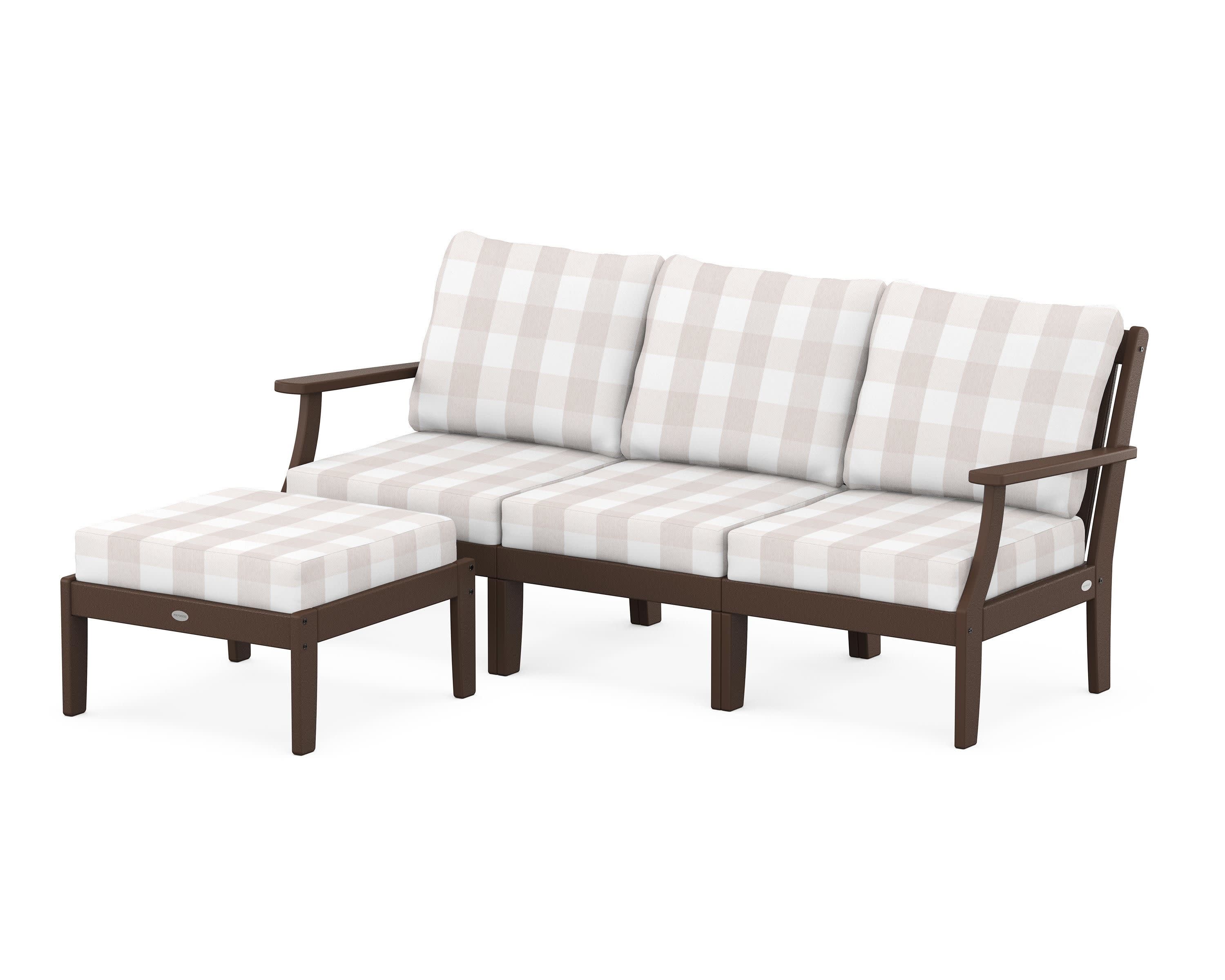 Braxton Modular 4-Piece Deep Seating Set with Ottoman in Mahogany / Buffalo Plaid Dune Burlap