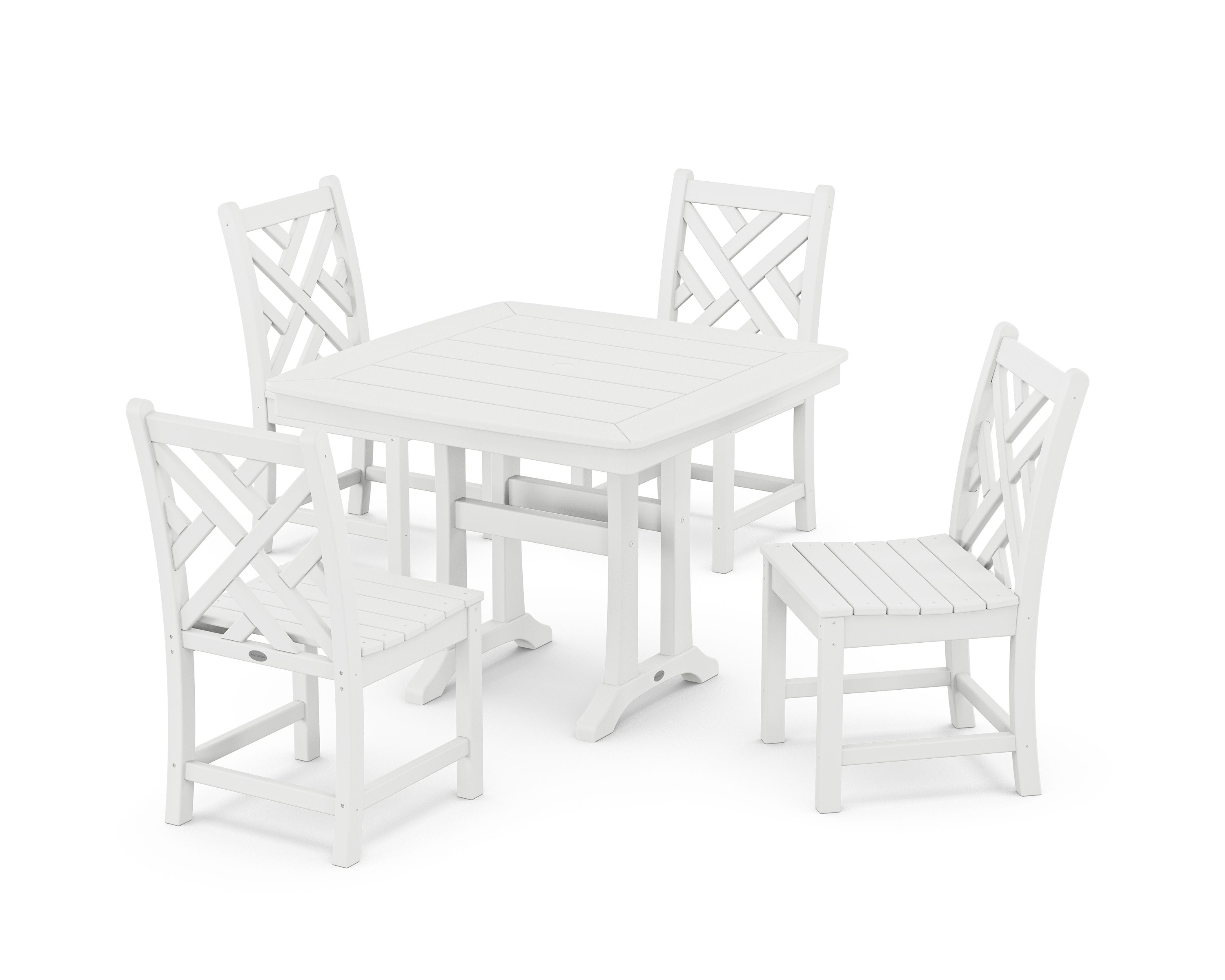 Chippendale Side Chair 5-Piece Dining Set with Trestle Legs in White