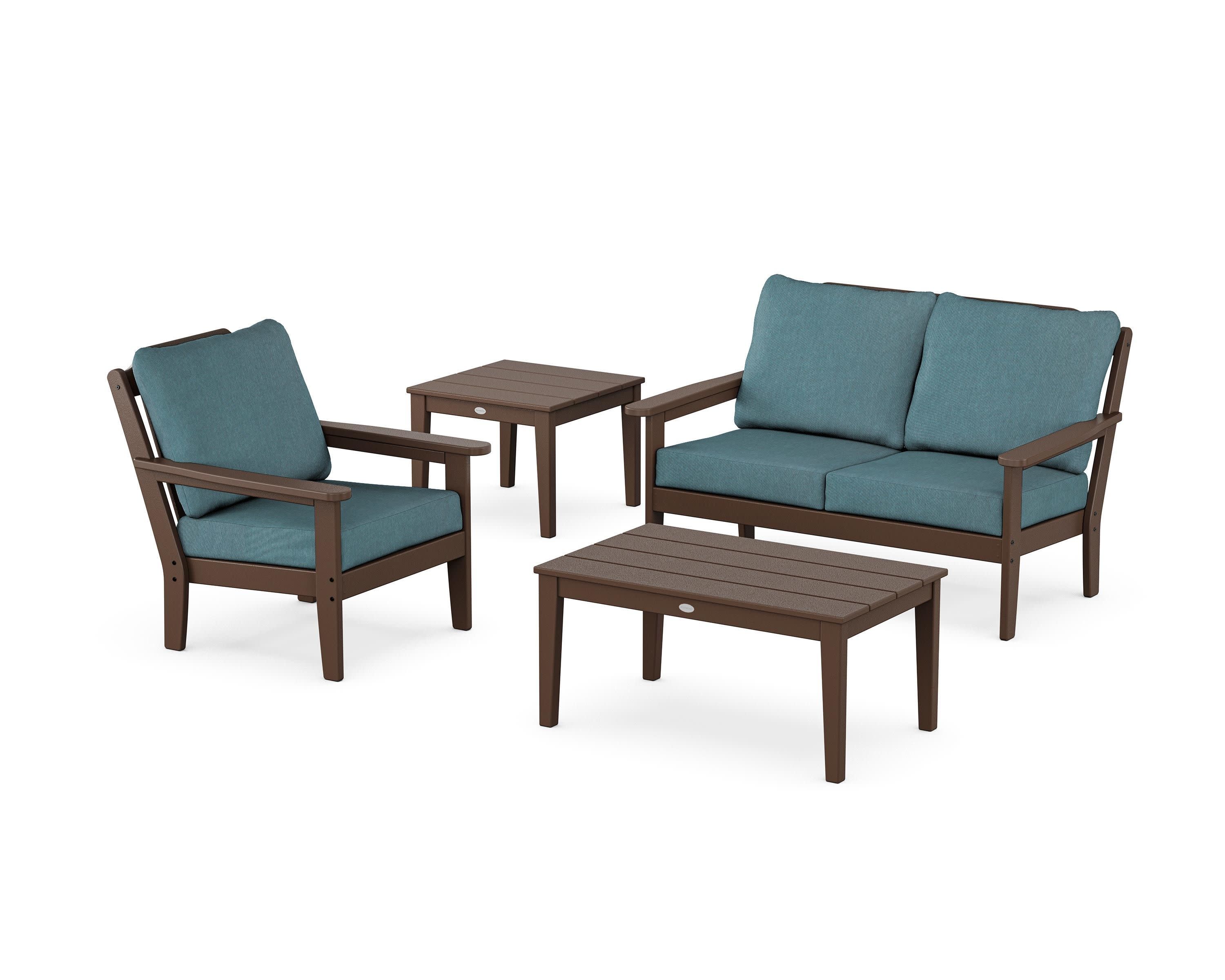 Wovendale 4-Piece Deep Seating Set in Mahogany / Ocean Teal