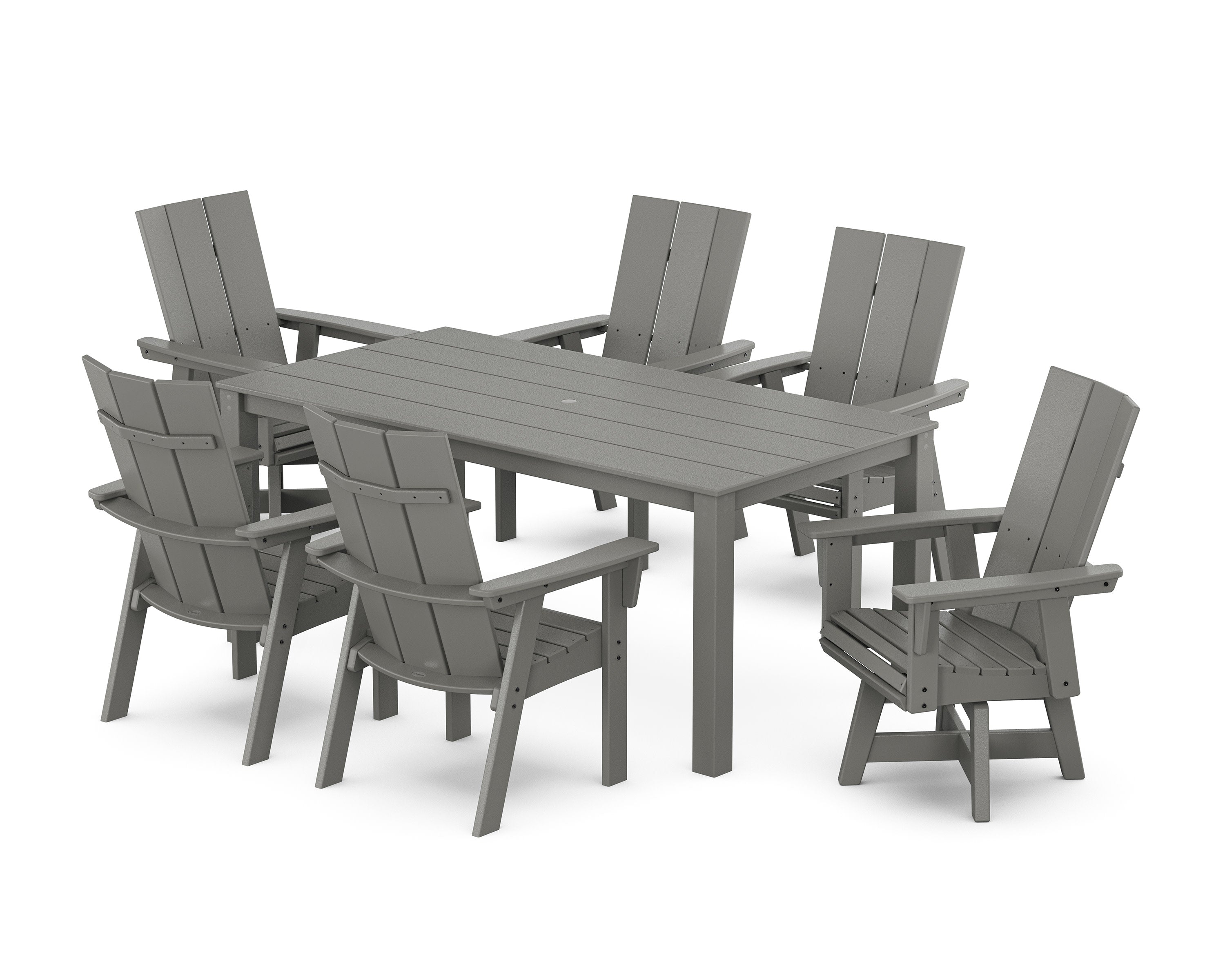 Modern Curveback Adirondack 7-Piece Parsons Swivel Dining Set in Slate Grey