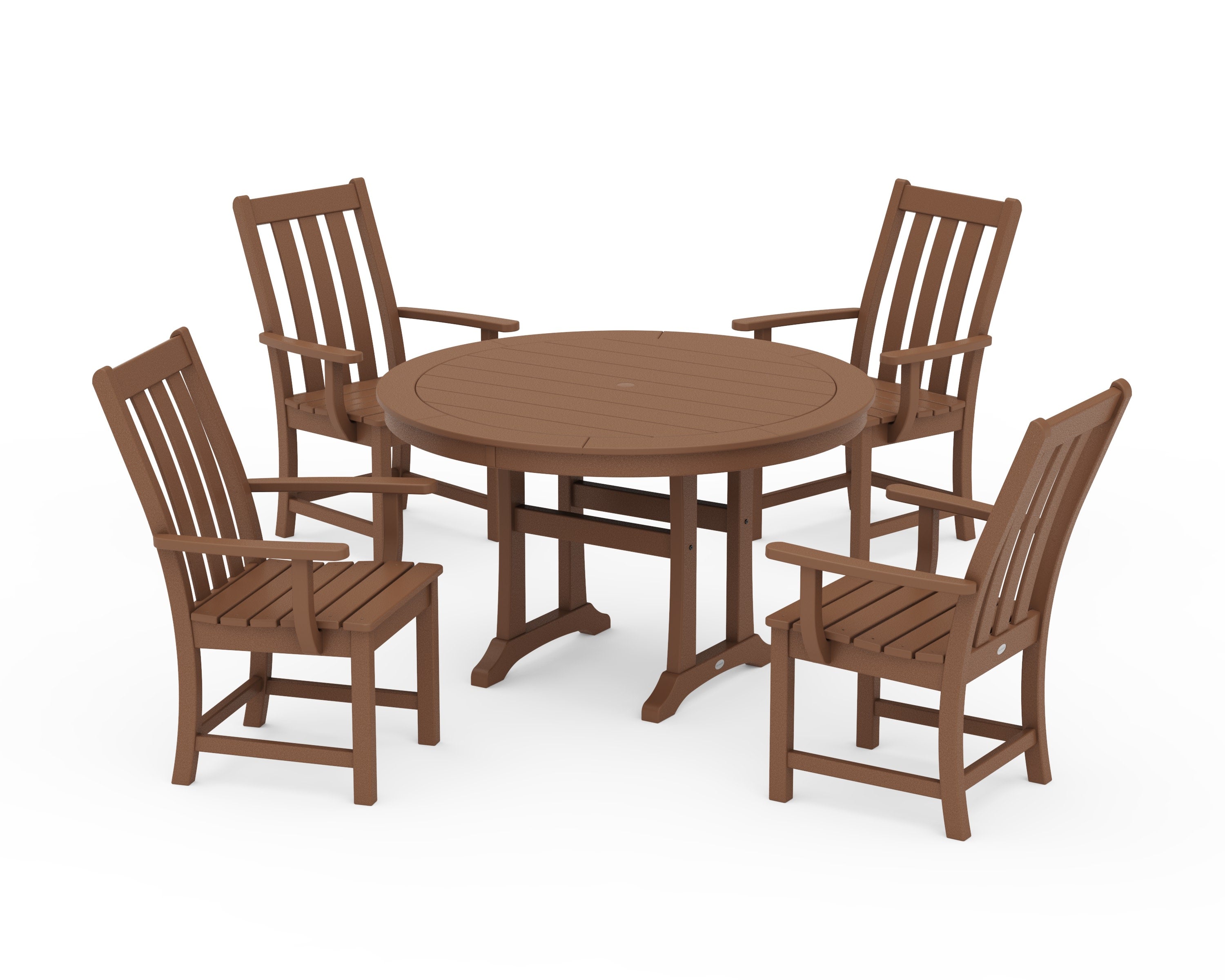 Vineyard 5-Piece Round Dining Set with Trestle Legs in Teak
