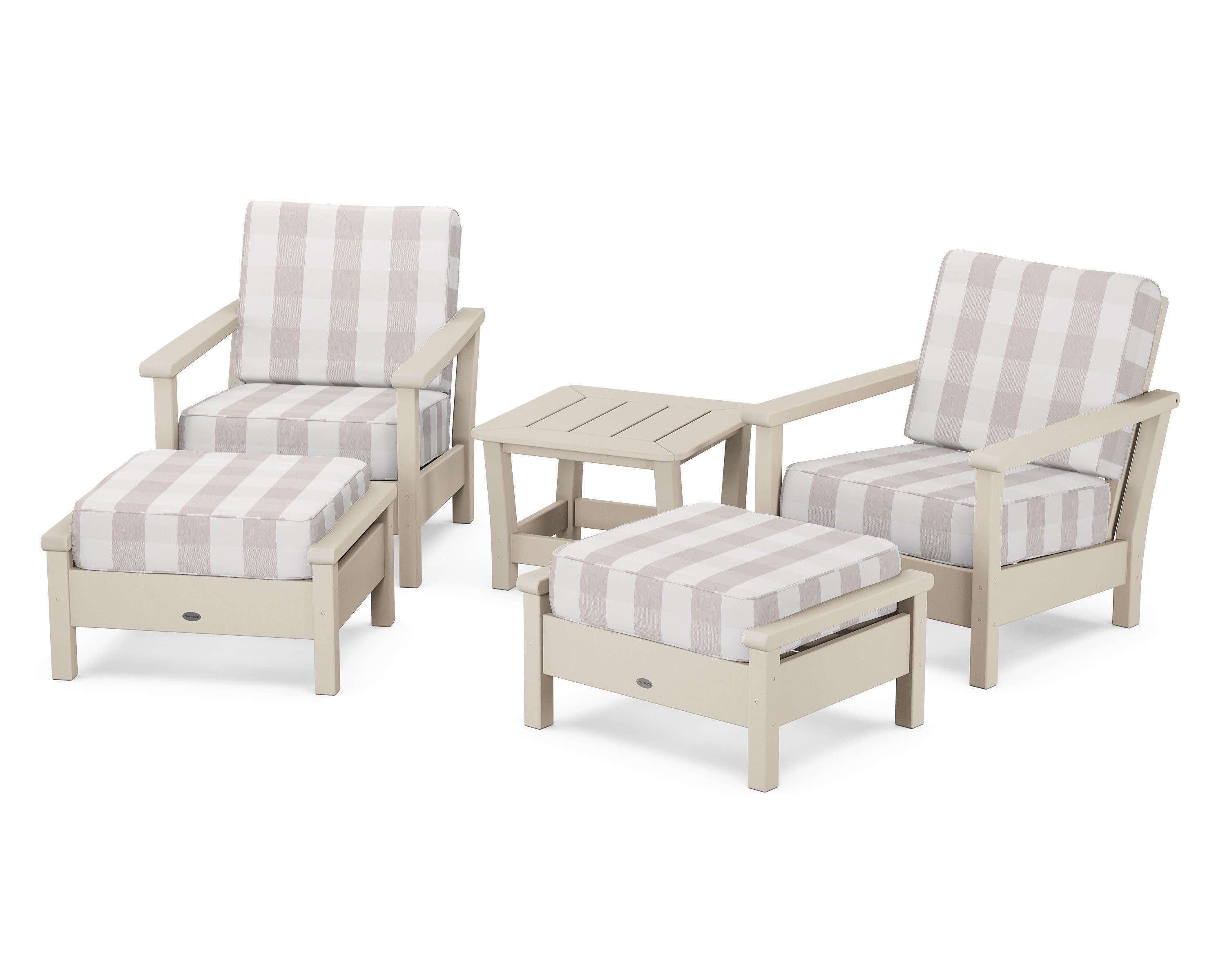 Harbour 5-Piece Deep Seating Chair Set in Sand / Buffalo Plaid Dune Burlap