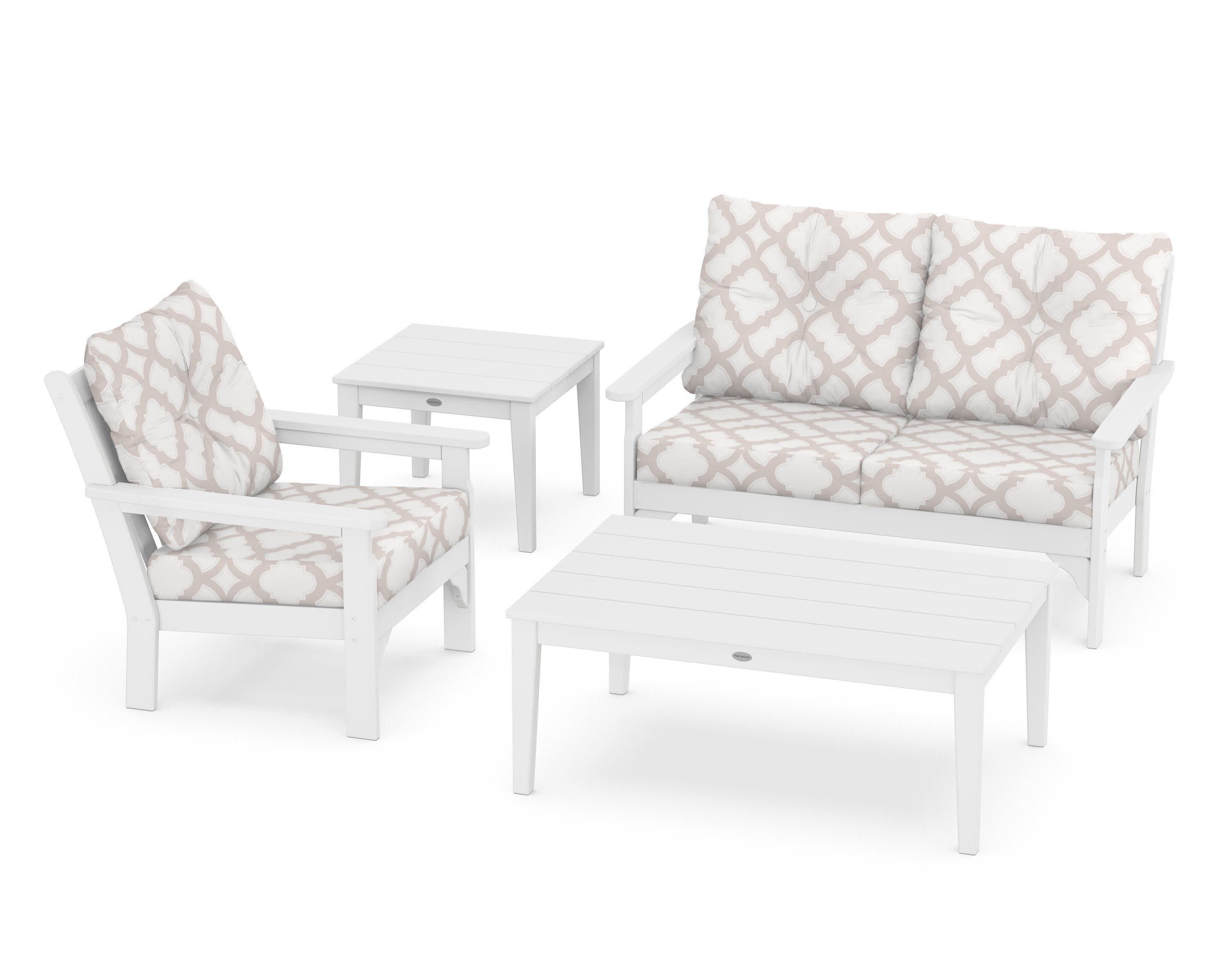 Vineyard 4-Piece Deep Seating Set in White / Trellis Dune Burlap