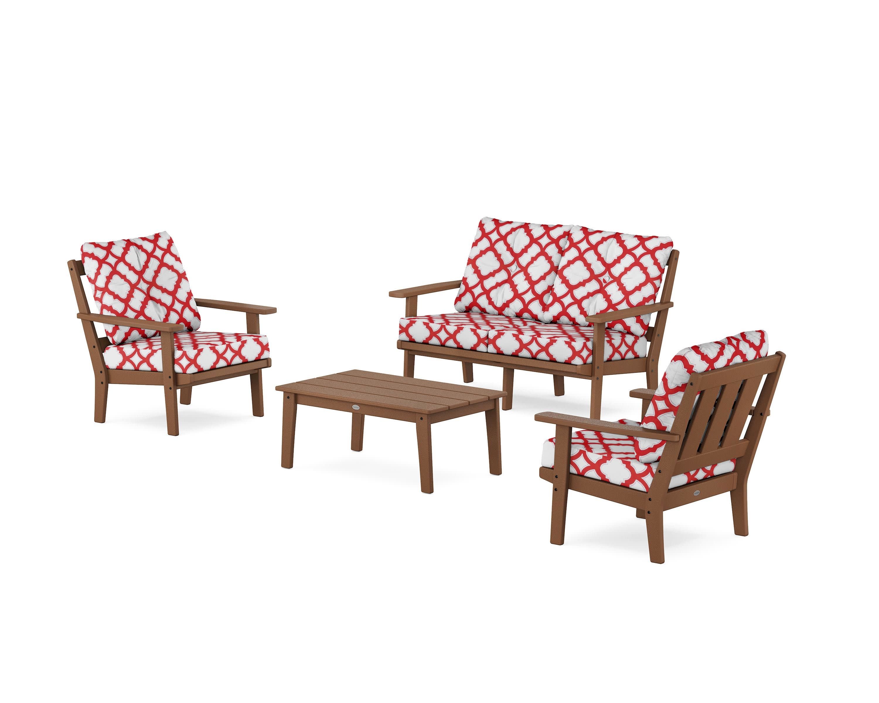 Oxford 4-Piece Deep Seating Set with Loveseat in Teak / Trellis Crimson
