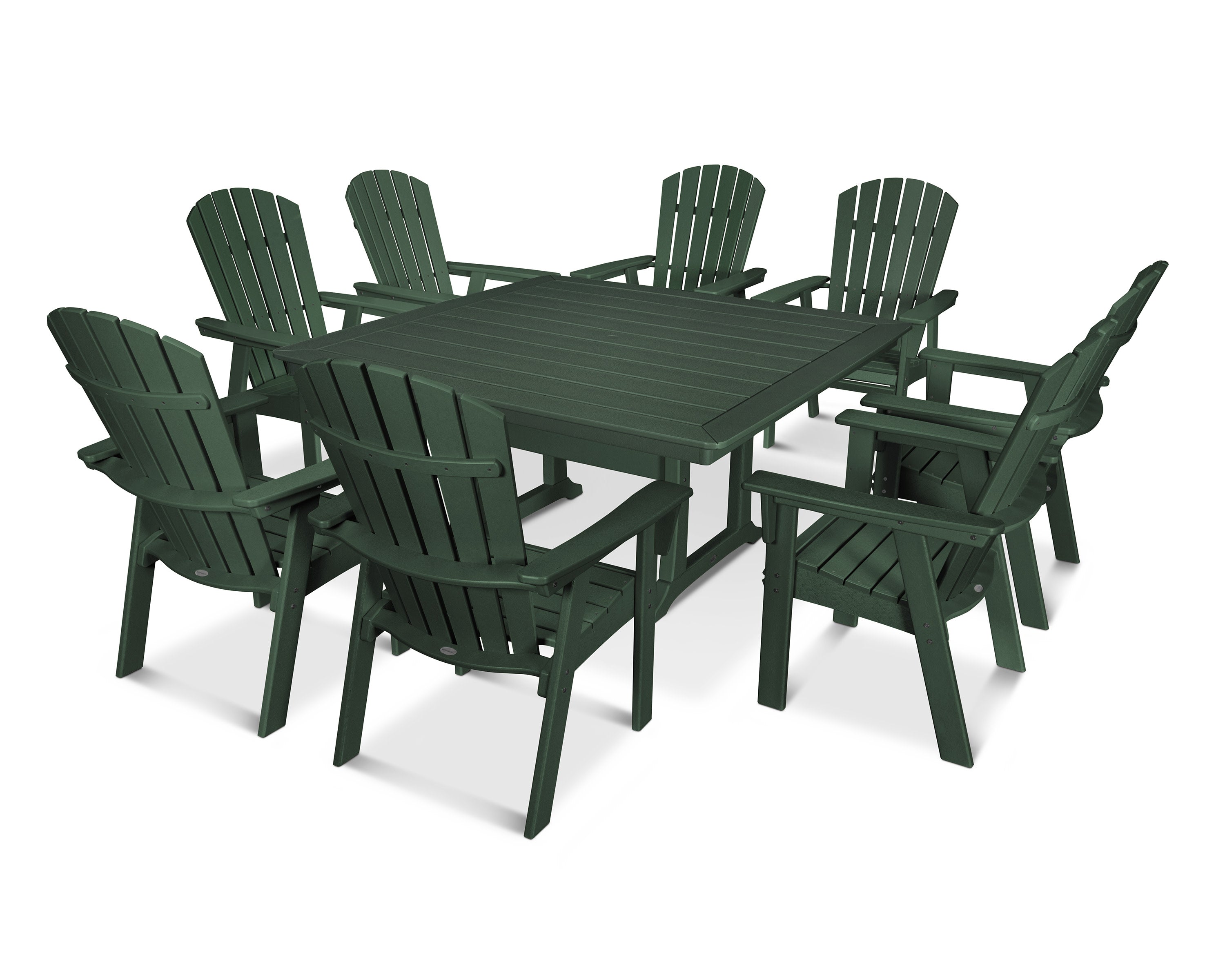 Nautical Adirondack 9-Piece Trestle Dining Set in Green